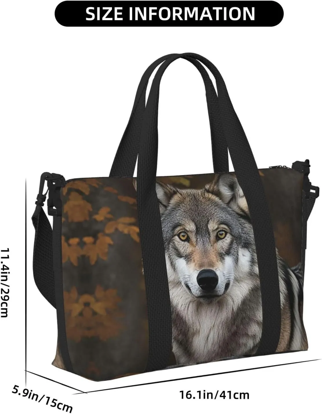 Travel Duffle Bag Weekender Bags for Men Women Adjustable Large Capacity Weekender Overnight Bag Carry On Tote Bags Waterproof Sport Gym Bag for Travel Yoga, Wild Wild Gray Wolf, One Size