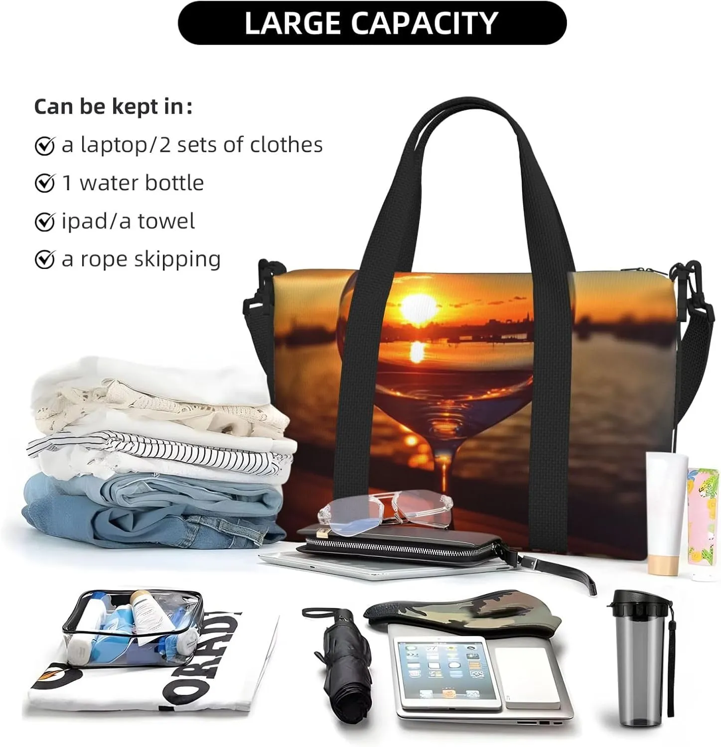 Travel Duffle Bag Weekender Bags for Men Women Adjustable Large Capacity Weekender Overnight Bag Carry On Tote Bags Waterproof Sport Gym Bag for Travel Yoga