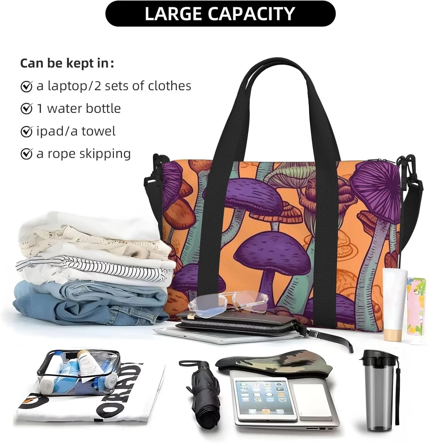 Travel Duffle Bag Weekender Bags for Men Women Adjustable Large Capacity Weekender Overnight Bag Carry On Tote Bags Waterproof Sport Gym Bag for Travel Yoga