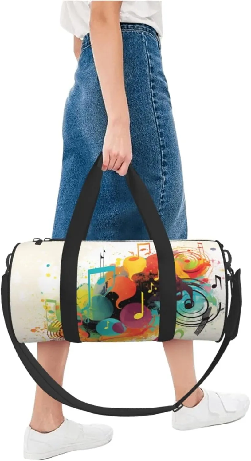 Travel Duffle Bag Weekender Bags For Men Women With Shoe Compartment Large Capacity Weekender Overnight Bag Abstract Music Themed Carry On Tote Bags Sport Gym Bag For Travel Yoga