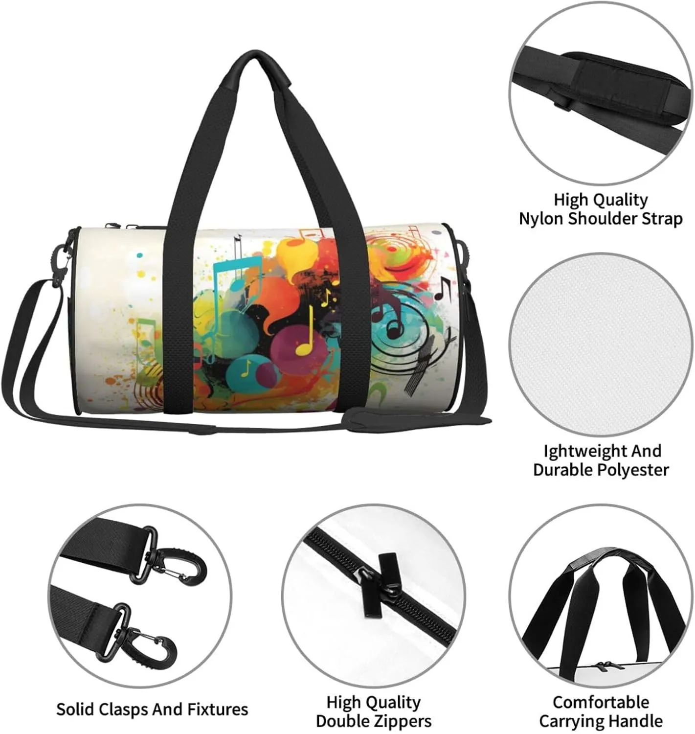 Travel Duffle Bag Weekender Bags For Men Women With Shoe Compartment Large Capacity Weekender Overnight Bag Abstract Music Themed Carry On Tote Bags Sport Gym Bag For Travel Yoga