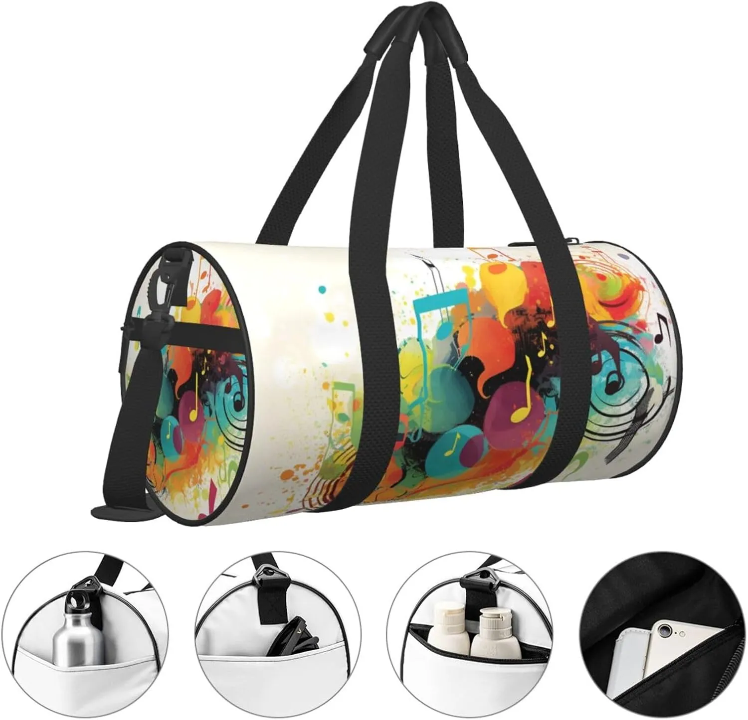 Travel Duffle Bag Weekender Bags For Men Women With Shoe Compartment Large Capacity Weekender Overnight Bag Abstract Music Themed Carry On Tote Bags Sport Gym Bag For Travel Yoga