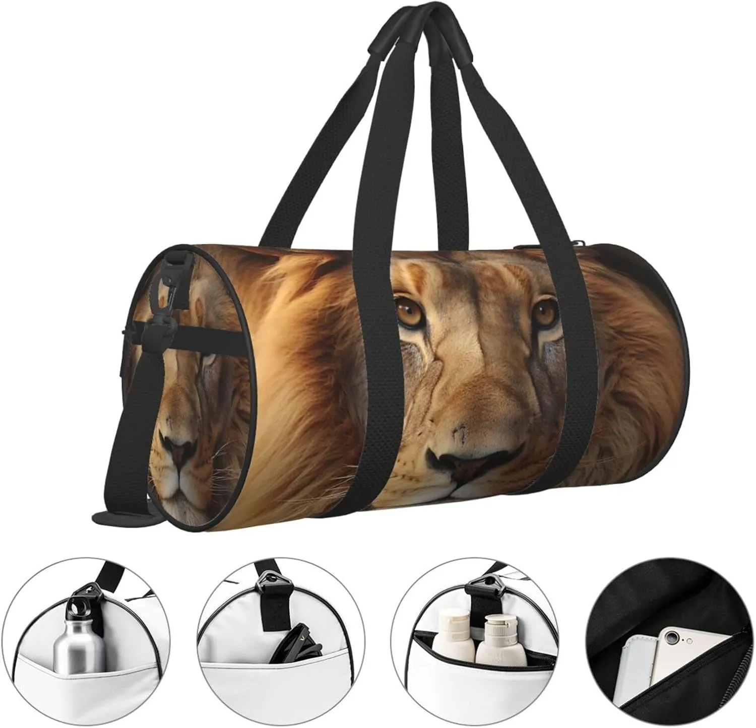 Travel Duffle Bag Weekender Bags for Men Women with Shoe Compartment Large Capacity Weekender Overnight Bag African Lion Head Carry On Tote Bags Sport Gym Bag for Travel Yoga