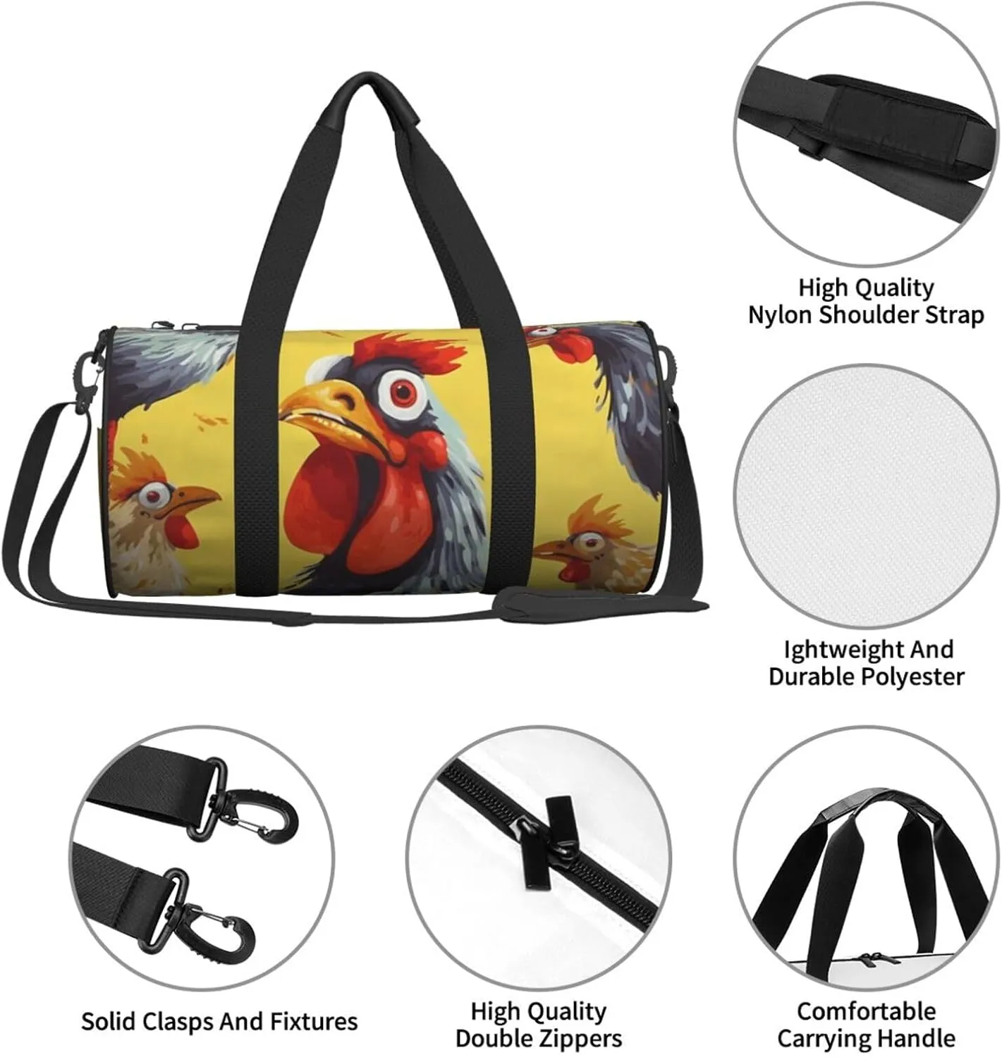 Travel Duffle Bag Weekender Bags For Men Women With Shoe Compartment Large Capacity Weekender Overnight Bag Art Chicken Painting Carry On Tote Bags Sport Gym Bag For Travel Yoga