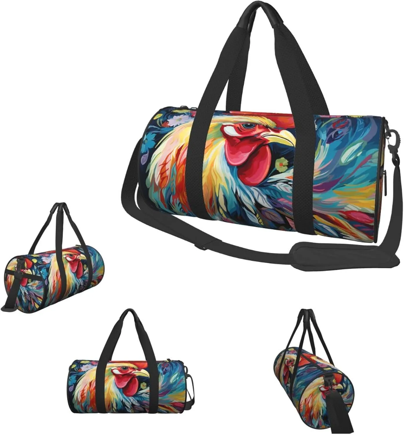 Travel Duffle Bag Weekender Bags for Men Women with Shoe Compartment Large Capacity Weekender Overnight Bag Art colorful Chicken Carry On Tote Bags Sport Gym Bag for Travel Yoga