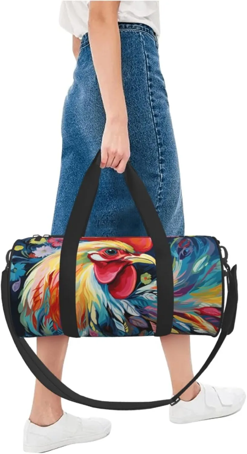 Travel Duffle Bag Weekender Bags for Men Women with Shoe Compartment Large Capacity Weekender Overnight Bag Art colorful Chicken Carry On Tote Bags Sport Gym Bag for Travel Yoga