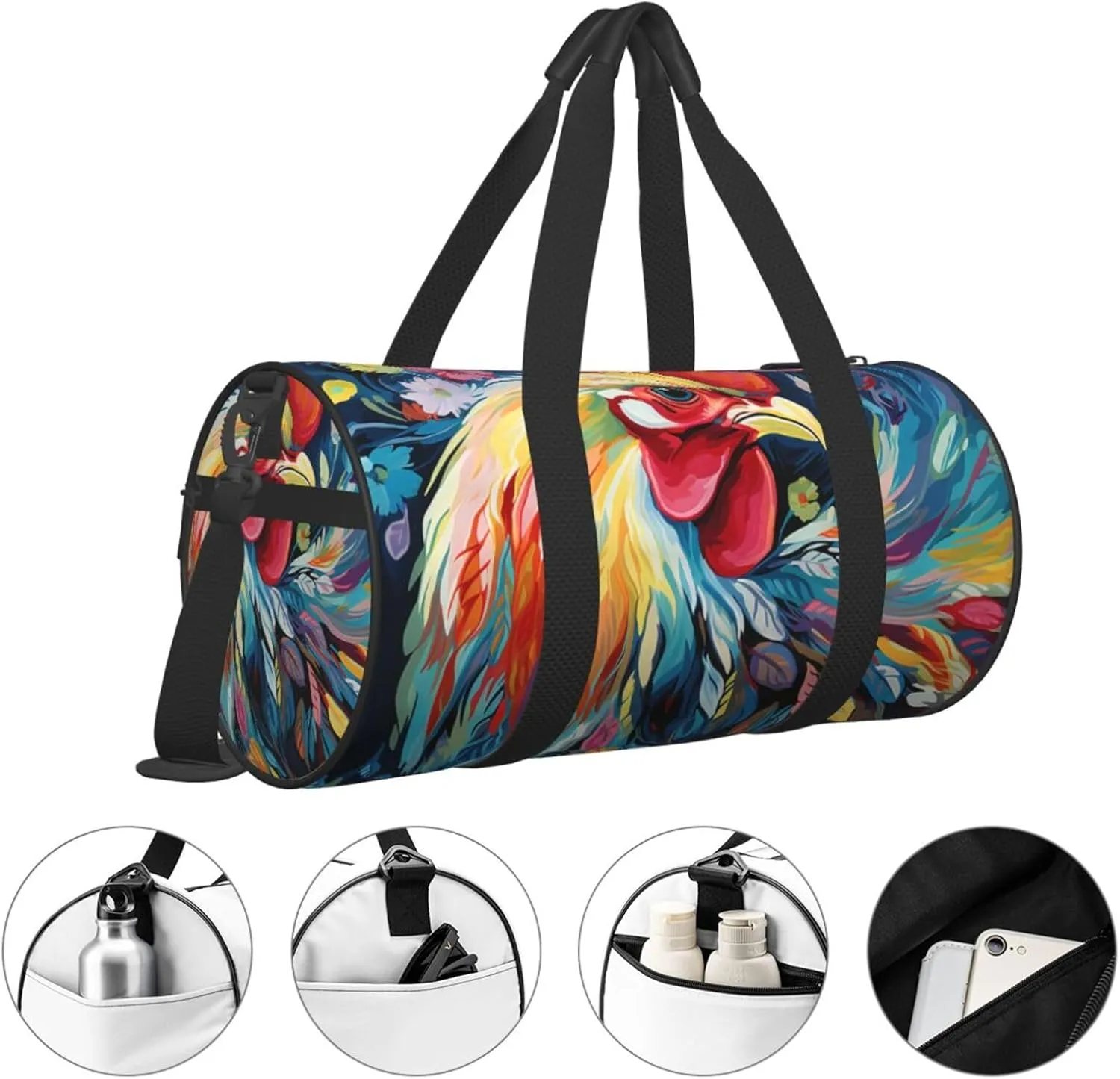 Travel Duffle Bag Weekender Bags for Men Women with Shoe Compartment Large Capacity Weekender Overnight Bag Art colorful Chicken Carry On Tote Bags Sport Gym Bag for Travel Yoga