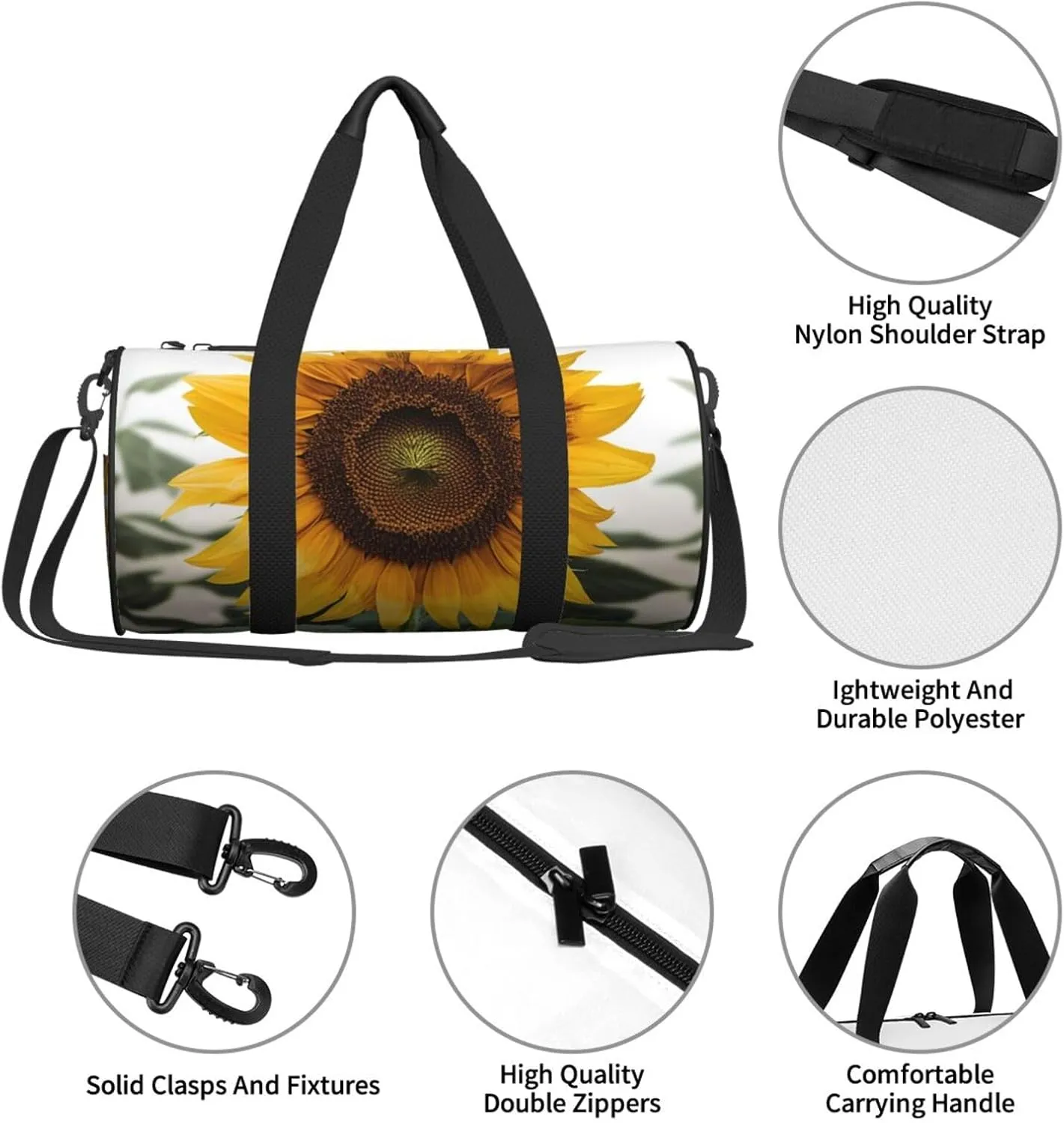 Travel Duffle Bag Weekender Bags for Men Women with Shoe Compartment Large Capacity Weekender Overnight Bag Bloom Sunflower Carry On Tote Bags Sport Gym Bag for Travel Yoga