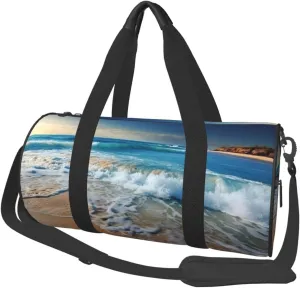 Travel Duffle Bag Weekender Bags for Men Women with Shoe Compartment Large Capacity Weekender Overnight Bag Blue Sea Sandy Beach Carry On Tote Bags Sport Gym Bag for Travel Yoga, Black, One Size