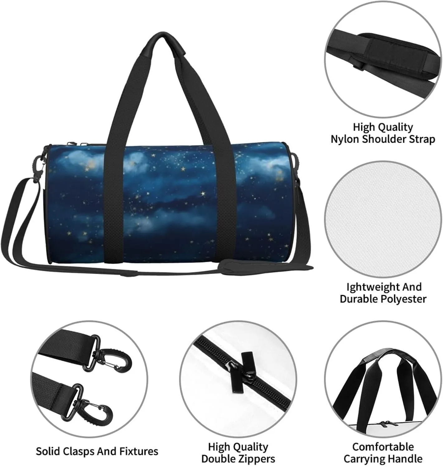 Travel Duffle Bag Weekender Bags For Men Women With Shoe Compartment Large Capacity Weekender Overnight Bag Blue With Sky Stars Carry On Tote Bags Sport Gym Bag For Travel Yoga