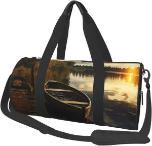 Travel Duffle Bag Weekender Bags for Men Women with Shoe Compartment Large Capacity Weekender Overnight Bag Boat at Lake Shore Carry On Tote Bags Sport Gym Bag for Travel Yoga, Black, One Size