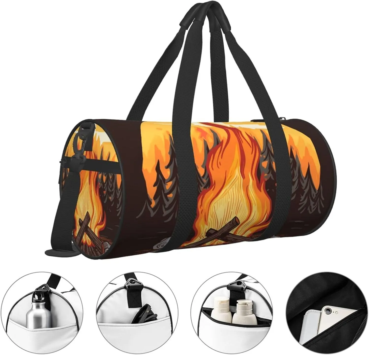 Travel Duffle Bag Weekender Bags for Men Women with Shoe Compartment Large Capacity Weekender Overnight Bag Bonfire Carry On Tote Bags Sport Gym Bag for Travel Yoga