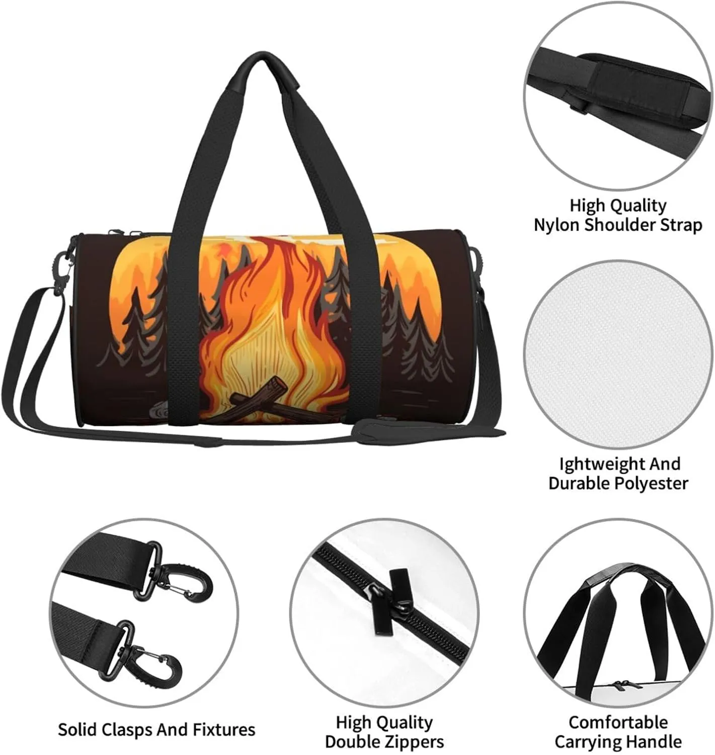 Travel Duffle Bag Weekender Bags for Men Women with Shoe Compartment Large Capacity Weekender Overnight Bag Bonfire Carry On Tote Bags Sport Gym Bag for Travel Yoga