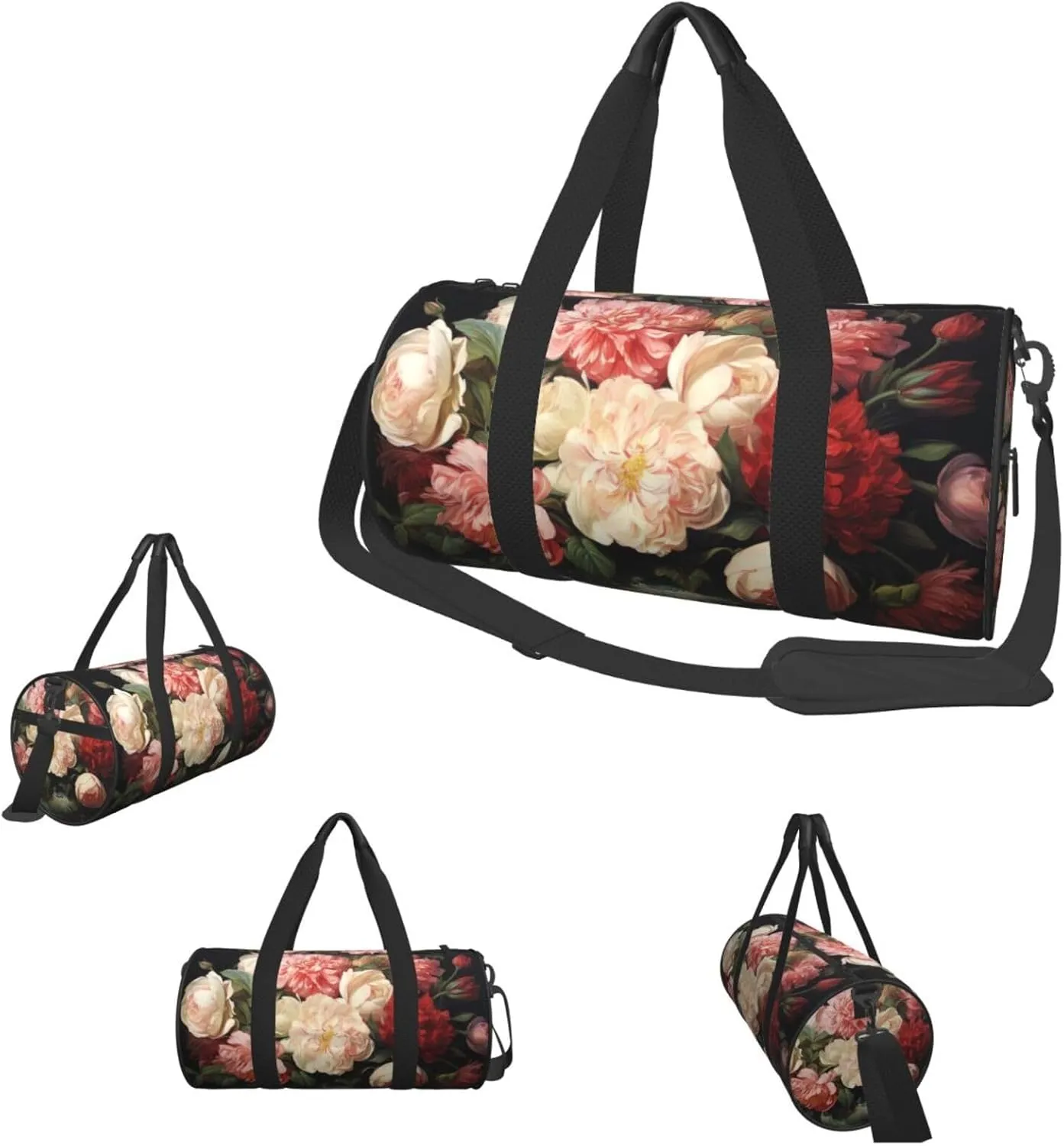 Travel Duffle Bag Weekender Bags for Men Women with Shoe Compartment Large Capacity Weekender Overnight Bag Bowl with Peonies and Rose Carry On Tote Bags Sport Gym Bag for Travel Yoga