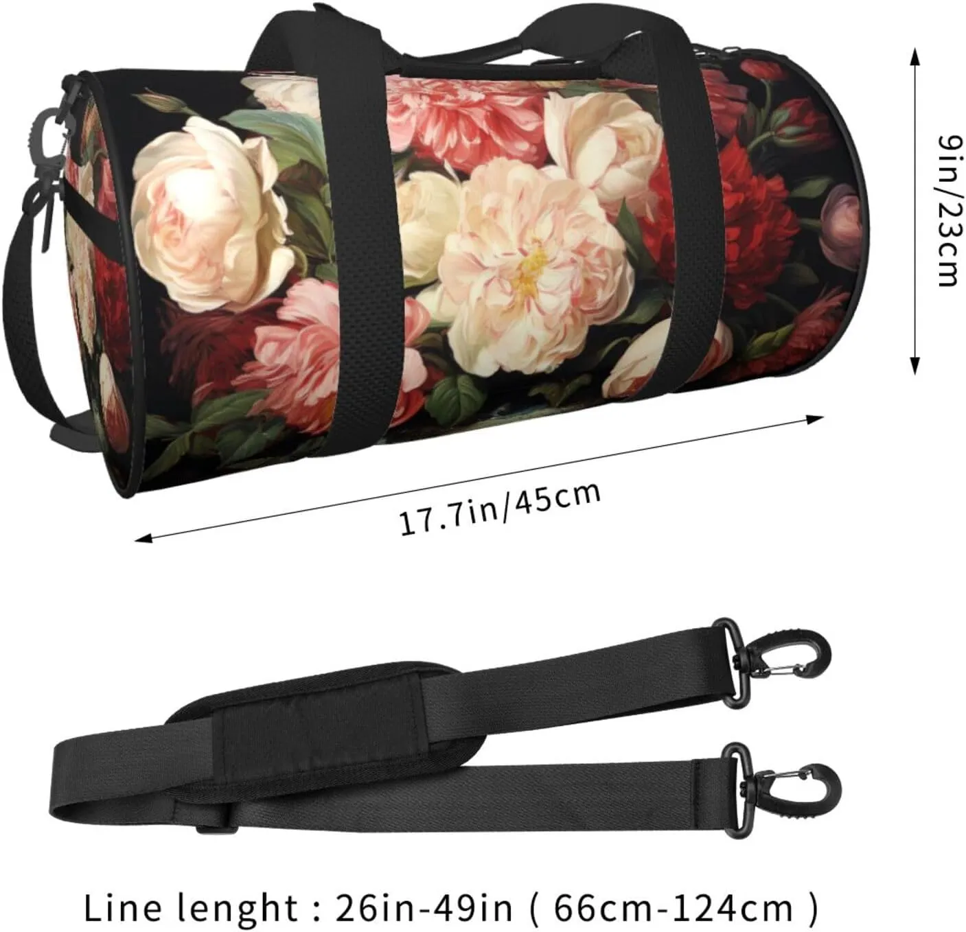 Travel Duffle Bag Weekender Bags for Men Women with Shoe Compartment Large Capacity Weekender Overnight Bag Bowl with Peonies and Rose Carry On Tote Bags Sport Gym Bag for Travel Yoga
