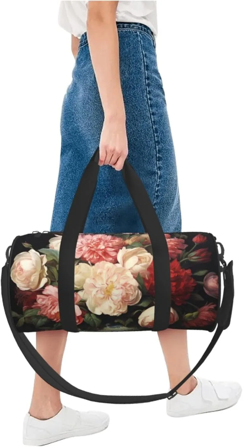 Travel Duffle Bag Weekender Bags for Men Women with Shoe Compartment Large Capacity Weekender Overnight Bag Bowl with Peonies and Rose Carry On Tote Bags Sport Gym Bag for Travel Yoga
