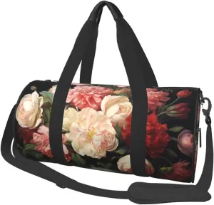 Travel Duffle Bag Weekender Bags for Men Women with Shoe Compartment Large Capacity Weekender Overnight Bag Bowl with Peonies and Rose Carry On Tote Bags Sport Gym Bag for Travel Yoga