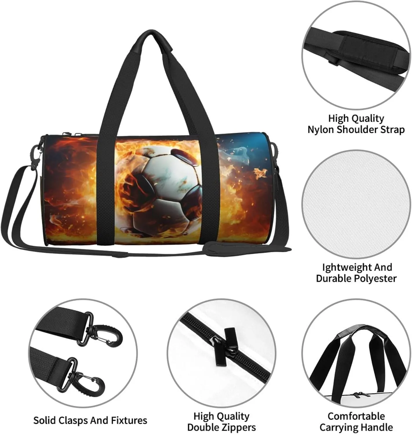 Travel Duffle Bag Weekender Bags for Men Women with Shoe Compartment Large Capacity Weekender Overnight Bag Burning Soccer Ball Carry On Tote Bags Sport Gym Bag for Travel Yoga
