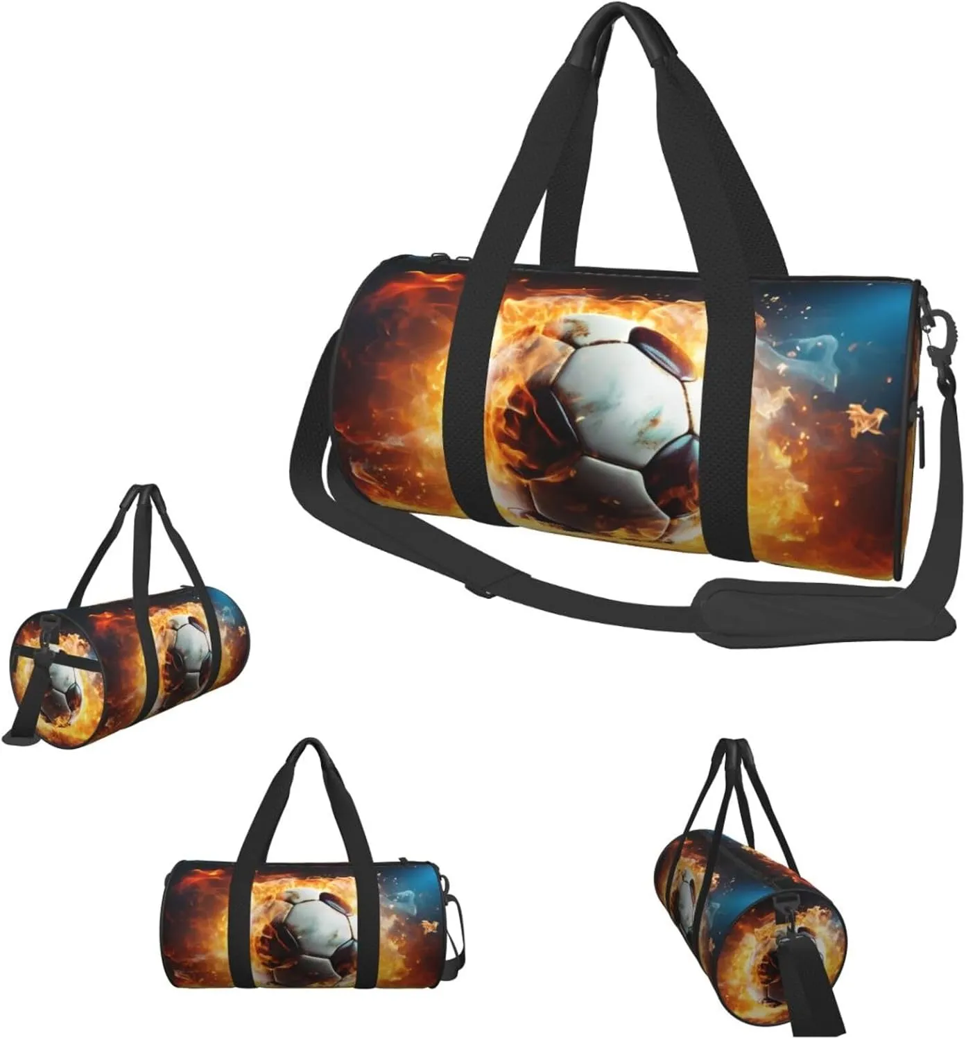 Travel Duffle Bag Weekender Bags for Men Women with Shoe Compartment Large Capacity Weekender Overnight Bag Burning Soccer Ball Carry On Tote Bags Sport Gym Bag for Travel Yoga