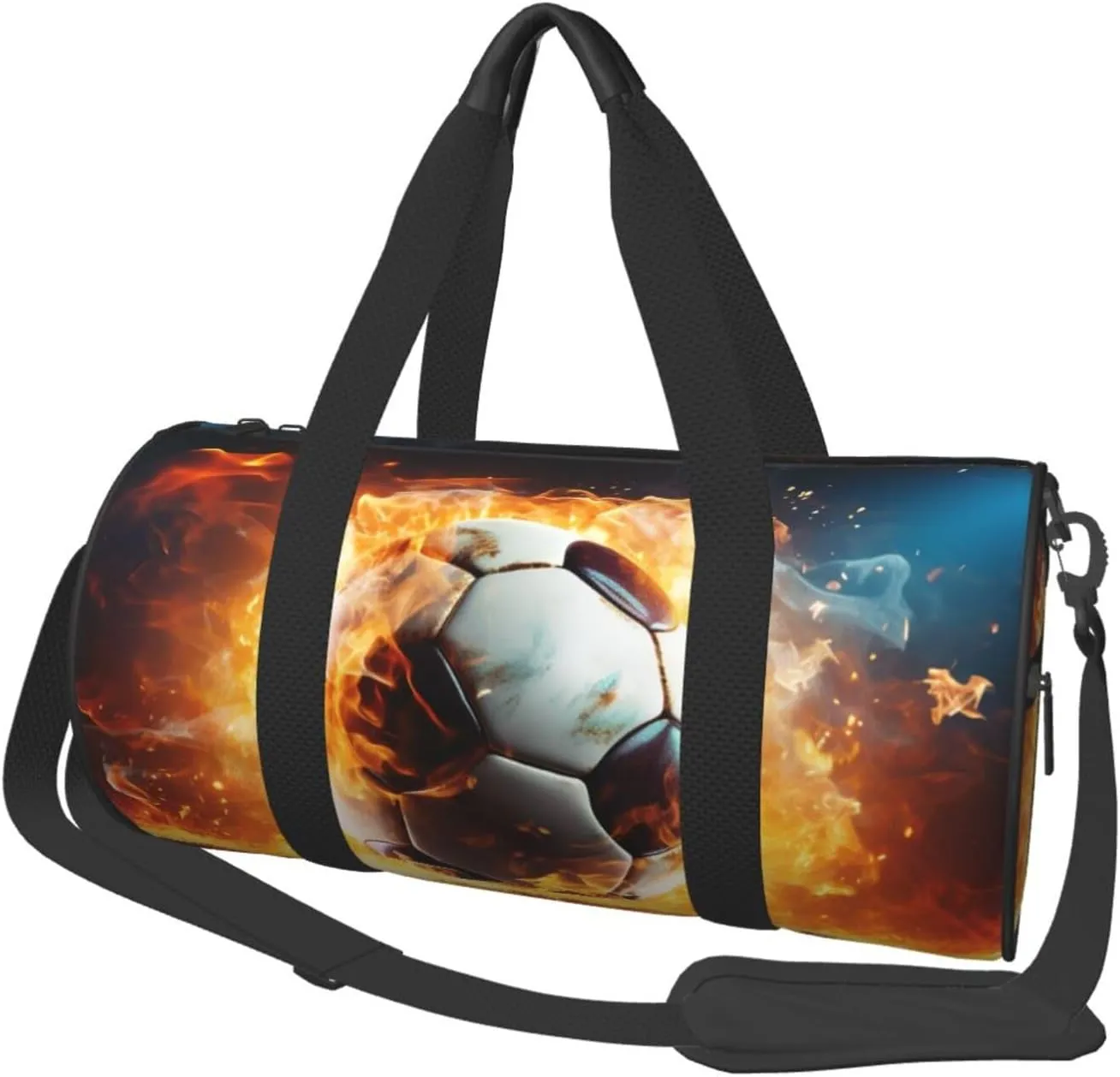 Travel Duffle Bag Weekender Bags for Men Women with Shoe Compartment Large Capacity Weekender Overnight Bag Burning Soccer Ball Carry On Tote Bags Sport Gym Bag for Travel Yoga