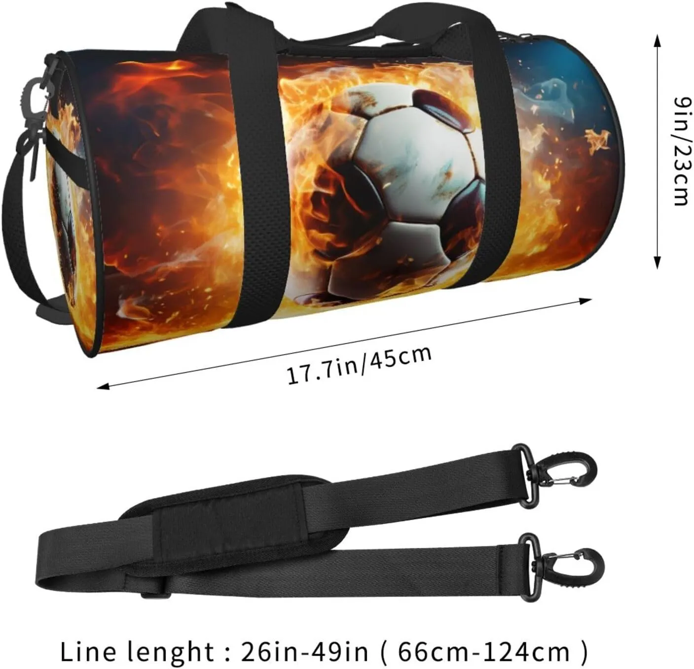 Travel Duffle Bag Weekender Bags for Men Women with Shoe Compartment Large Capacity Weekender Overnight Bag Burning Soccer Ball Carry On Tote Bags Sport Gym Bag for Travel Yoga