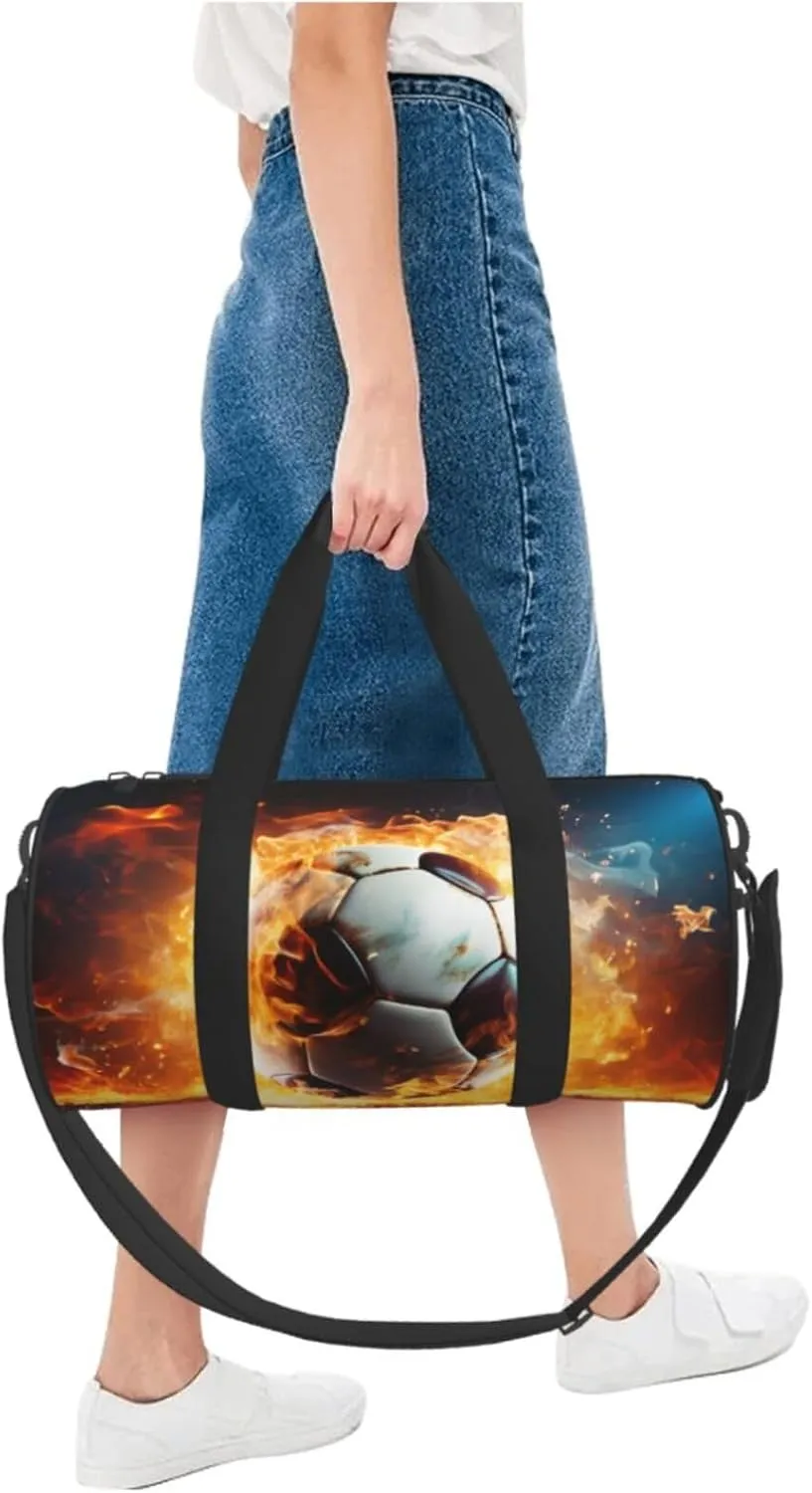 Travel Duffle Bag Weekender Bags for Men Women with Shoe Compartment Large Capacity Weekender Overnight Bag Burning Soccer Ball Carry On Tote Bags Sport Gym Bag for Travel Yoga