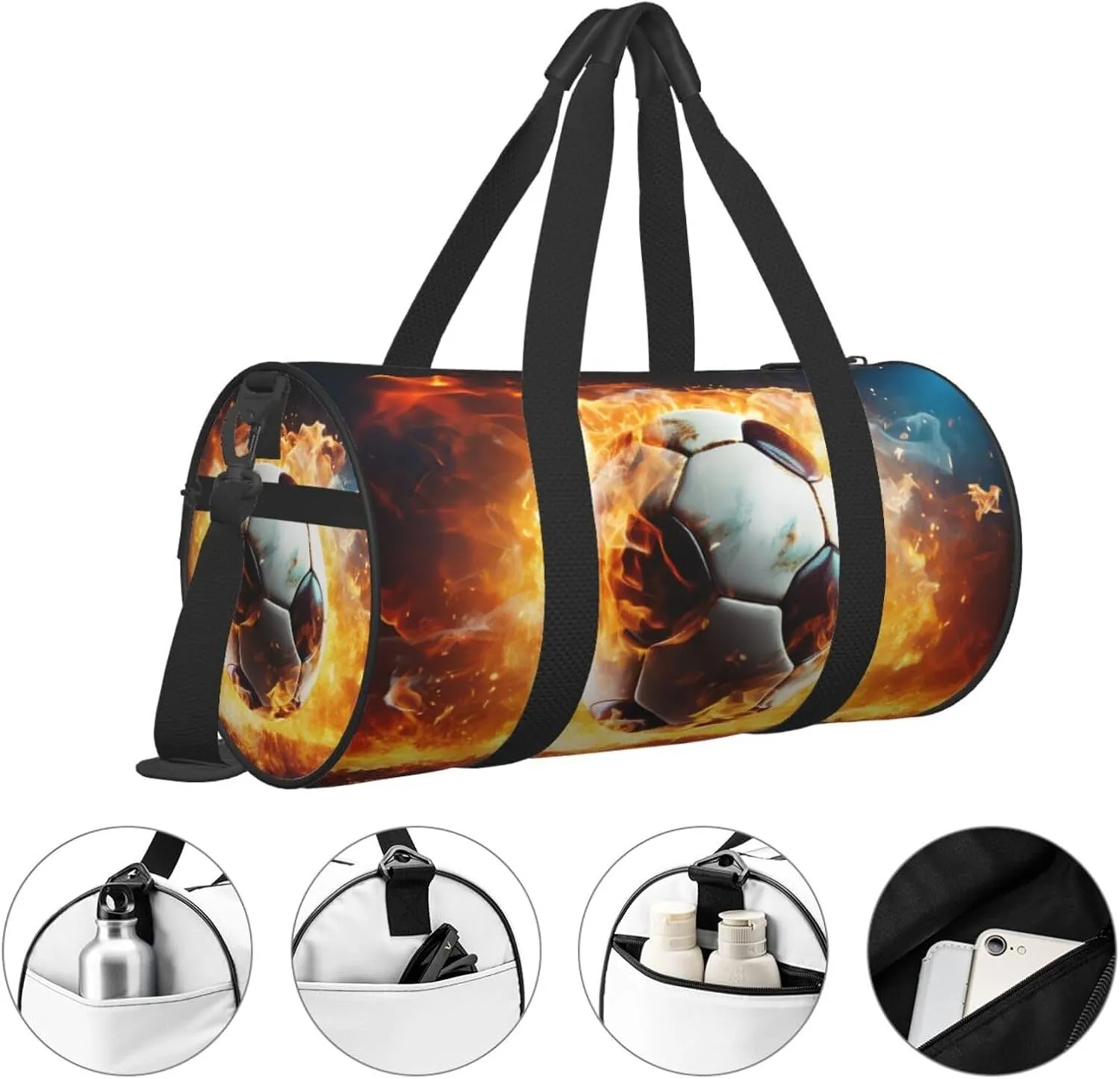 Travel Duffle Bag Weekender Bags for Men Women with Shoe Compartment Large Capacity Weekender Overnight Bag Burning Soccer Ball Carry On Tote Bags Sport Gym Bag for Travel Yoga