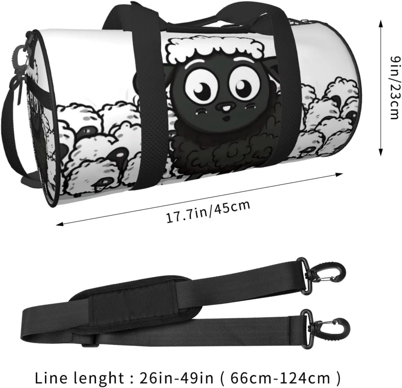 Travel Duffle Bag Weekender Bags For Men Women With Shoe Compartment Large Capacity Weekender Overnight Bag Cartoon Black White Sheep Carry On Tote Bags Sport Gym Bag For Travel Yoga