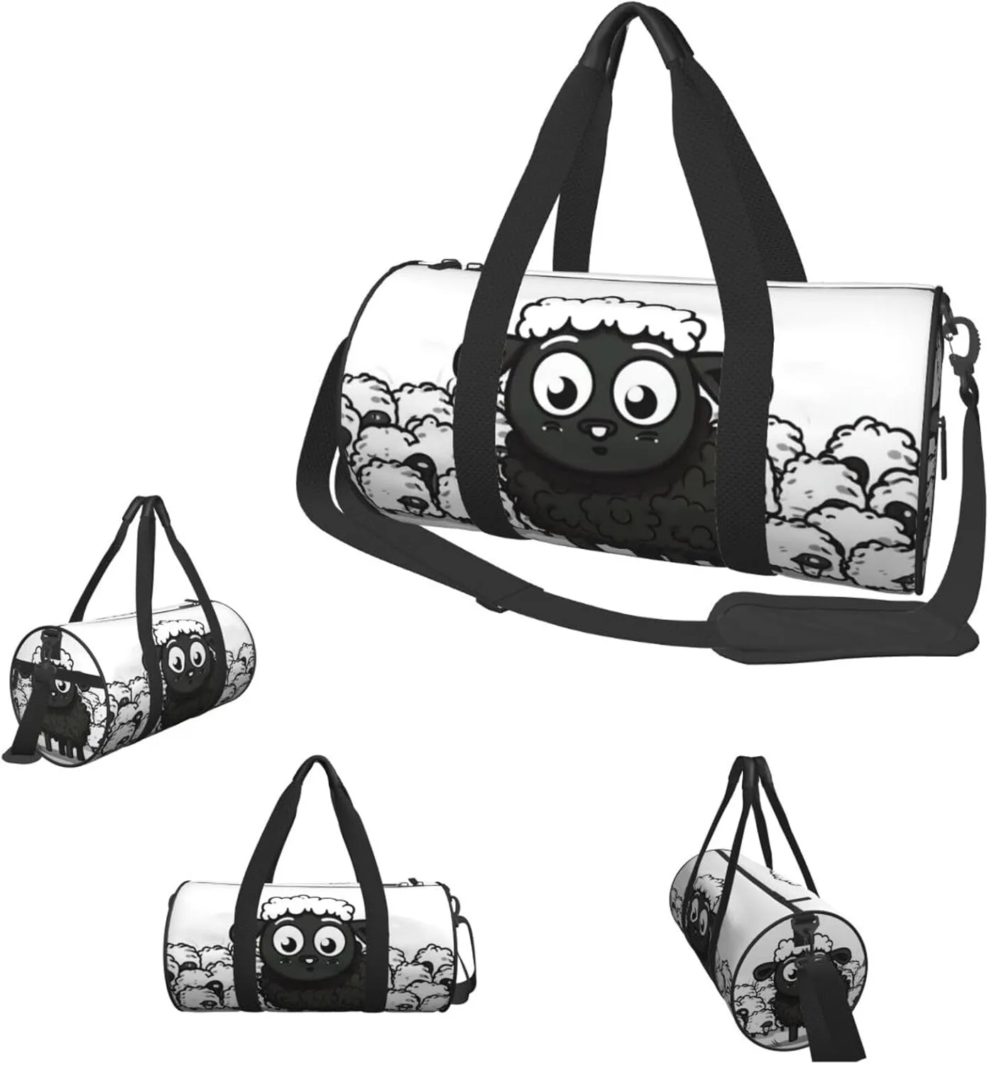 Travel Duffle Bag Weekender Bags For Men Women With Shoe Compartment Large Capacity Weekender Overnight Bag Cartoon Black White Sheep Carry On Tote Bags Sport Gym Bag For Travel Yoga