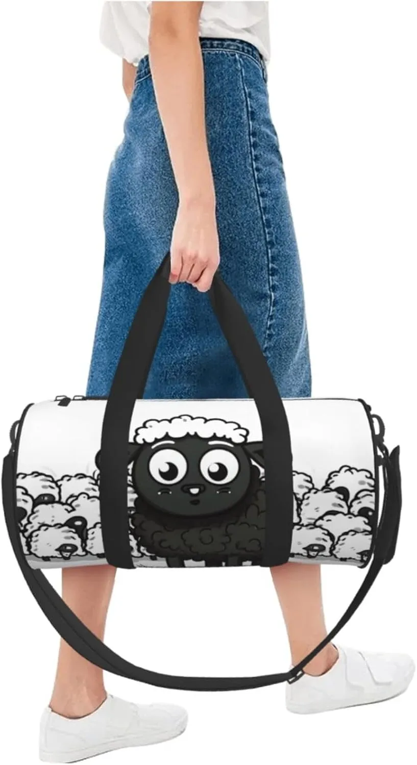 Travel Duffle Bag Weekender Bags For Men Women With Shoe Compartment Large Capacity Weekender Overnight Bag Cartoon Black White Sheep Carry On Tote Bags Sport Gym Bag For Travel Yoga