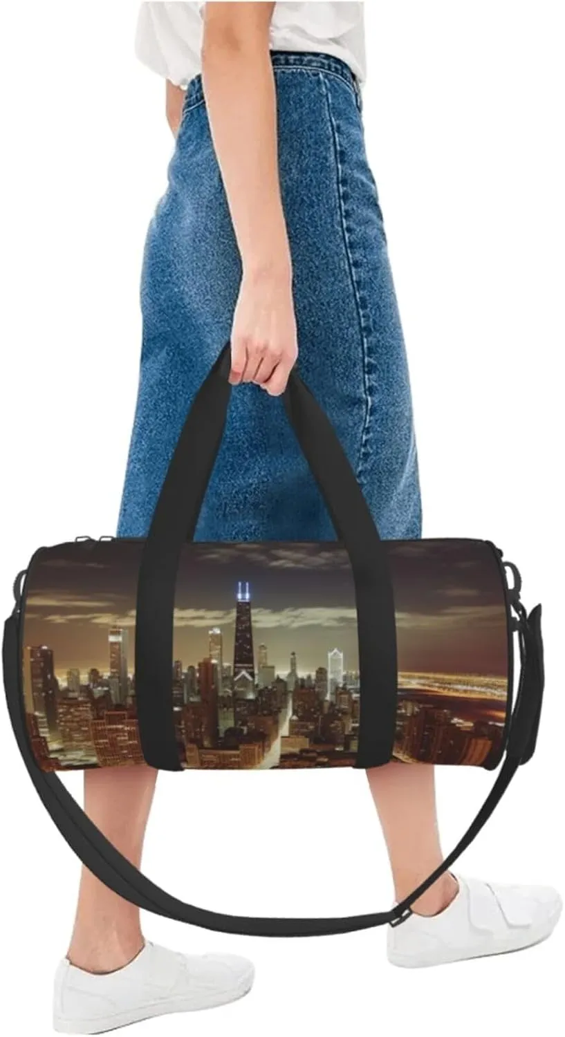 Travel Duffle Bag Weekender Bags For Men Women With Shoe Compartment Large Capacity Weekender Overnight Bag Chicago City Carry On Tote Bags Sport Gym Bag For Travel Yoga