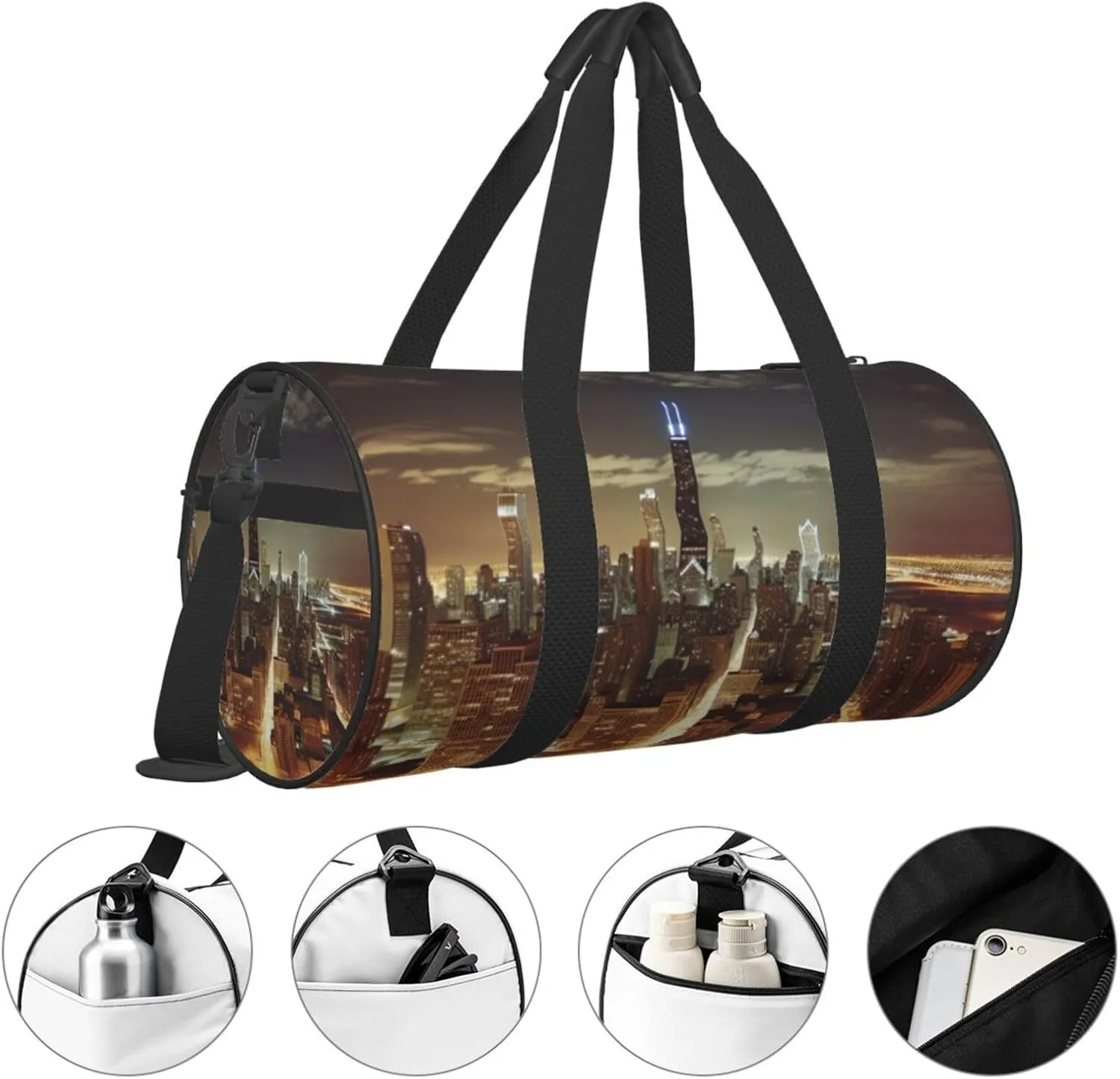 Travel Duffle Bag Weekender Bags For Men Women With Shoe Compartment Large Capacity Weekender Overnight Bag Chicago City Carry On Tote Bags Sport Gym Bag For Travel Yoga