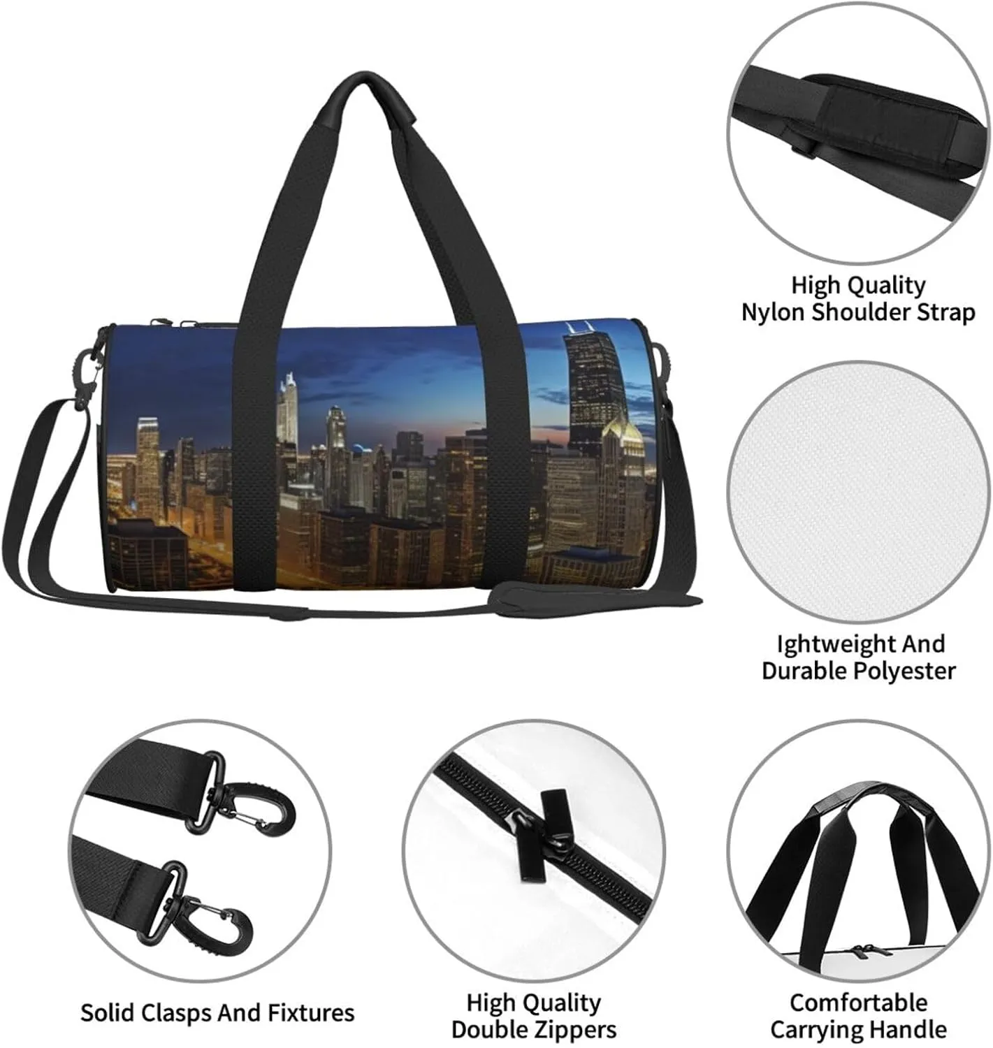 Travel Duffle Bag Weekender Bags For Men Women With Shoe Compartment Large Capacity Weekender Overnight Bag Chicago Illinois Usa Carry On Tote Bags Sport Gym Bag For Travel Yoga