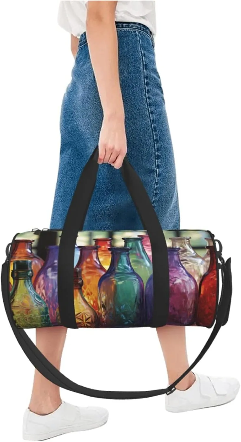 Travel Duffle Bag Weekender Bags For Men Women With Shoe Compartment Large Capacity Weekender Overnight Bag Colorful Glass Bottle Carry On Tote Bags Sport Gym Bag For Travel Yoga