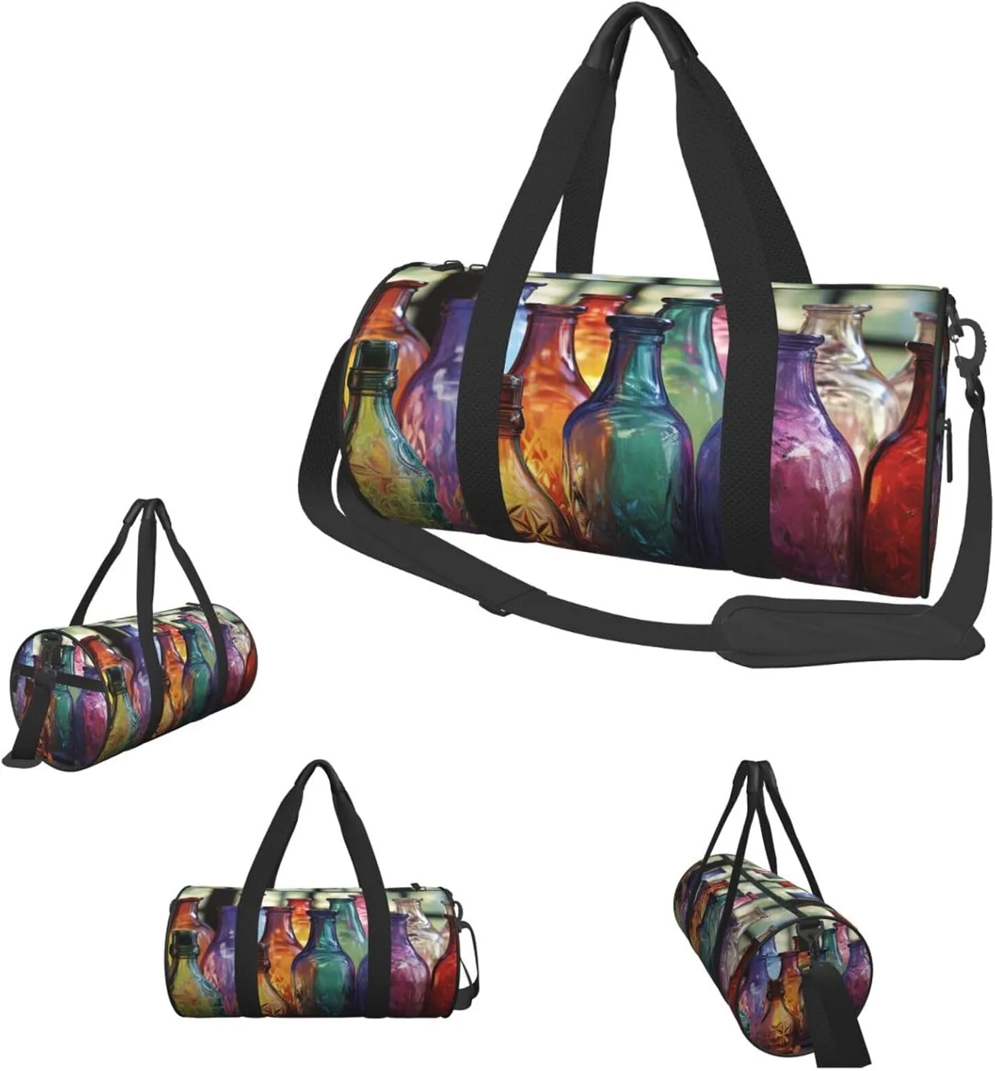 Travel Duffle Bag Weekender Bags For Men Women With Shoe Compartment Large Capacity Weekender Overnight Bag Colorful Glass Bottle Carry On Tote Bags Sport Gym Bag For Travel Yoga