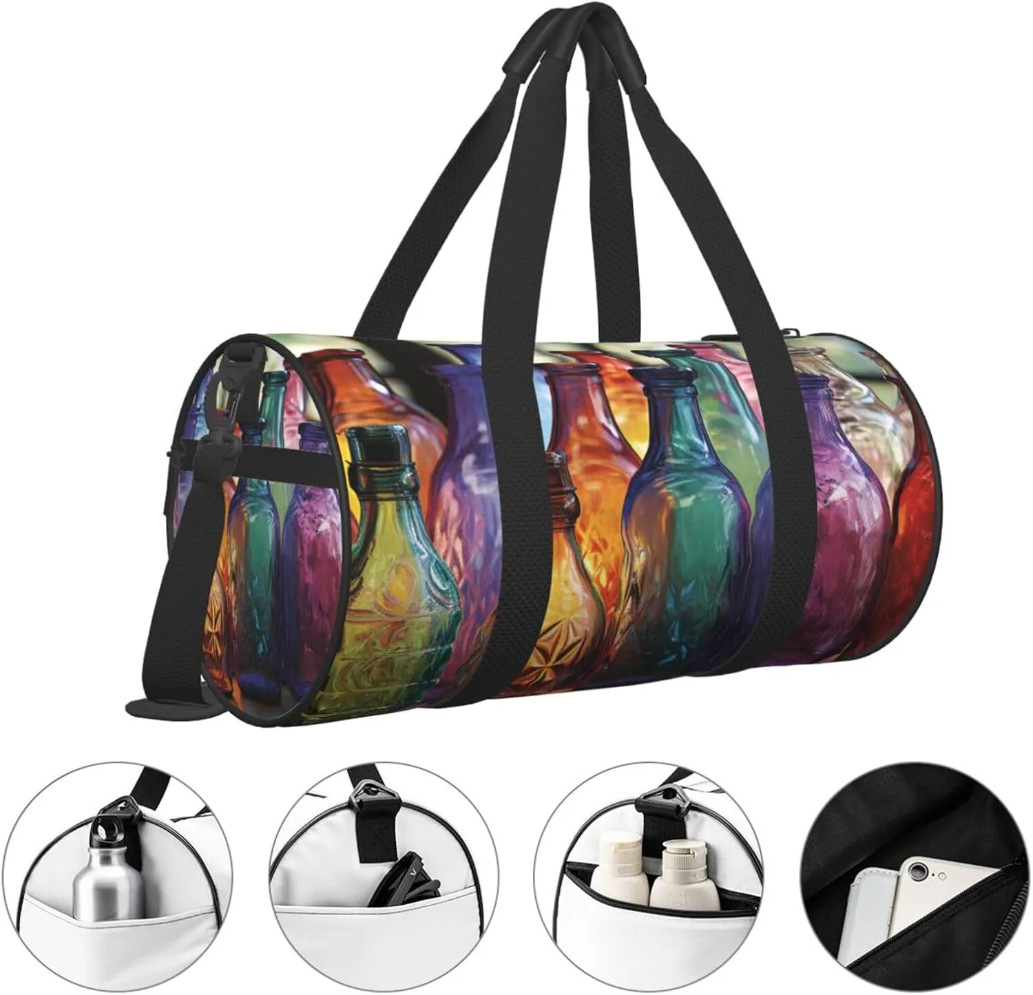 Travel Duffle Bag Weekender Bags For Men Women With Shoe Compartment Large Capacity Weekender Overnight Bag Colorful Glass Bottle Carry On Tote Bags Sport Gym Bag For Travel Yoga