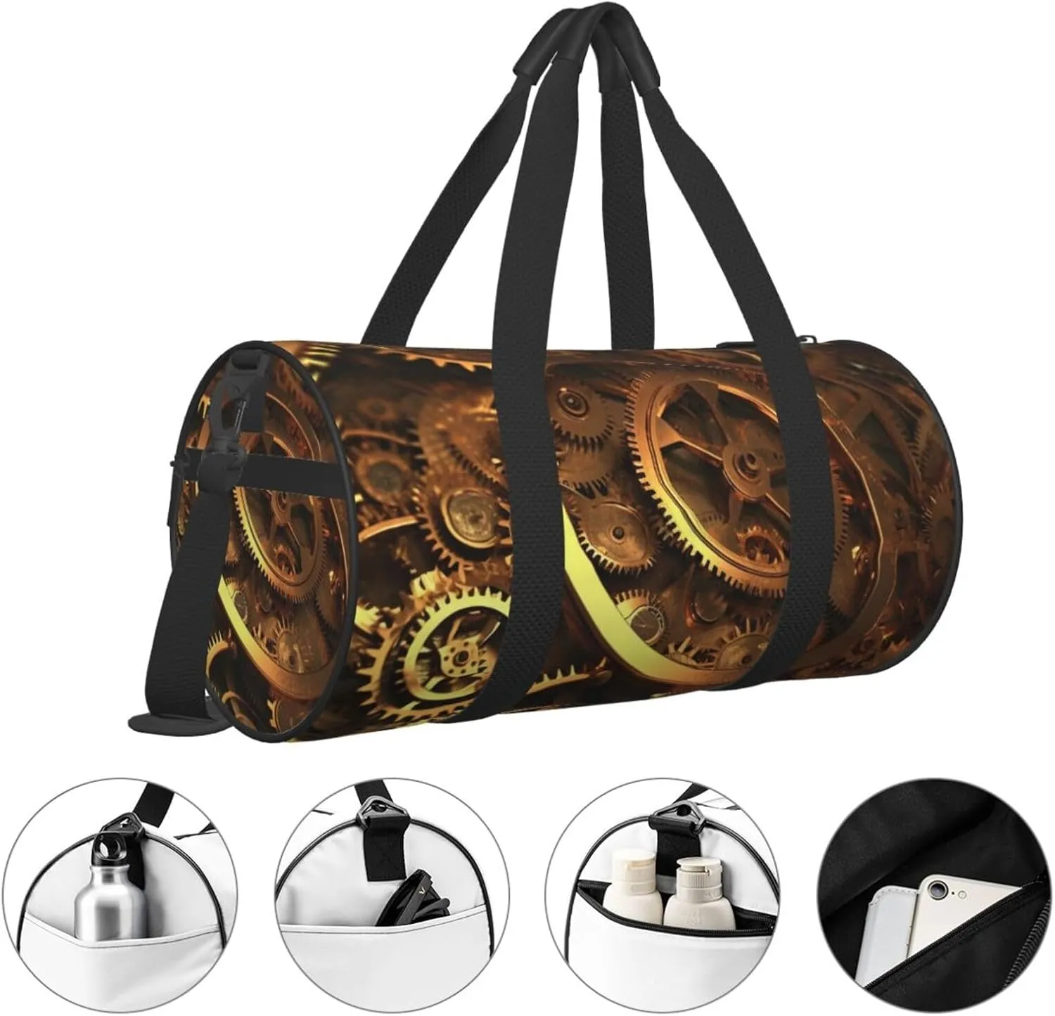 Travel Duffle Bag Weekender Bags For Men Women With Shoe Compartment Large Capacity Weekender Overnight Bag Cool Steampunk Gears Carry On Tote Bags Sport Gym Bag For Travel Yoga