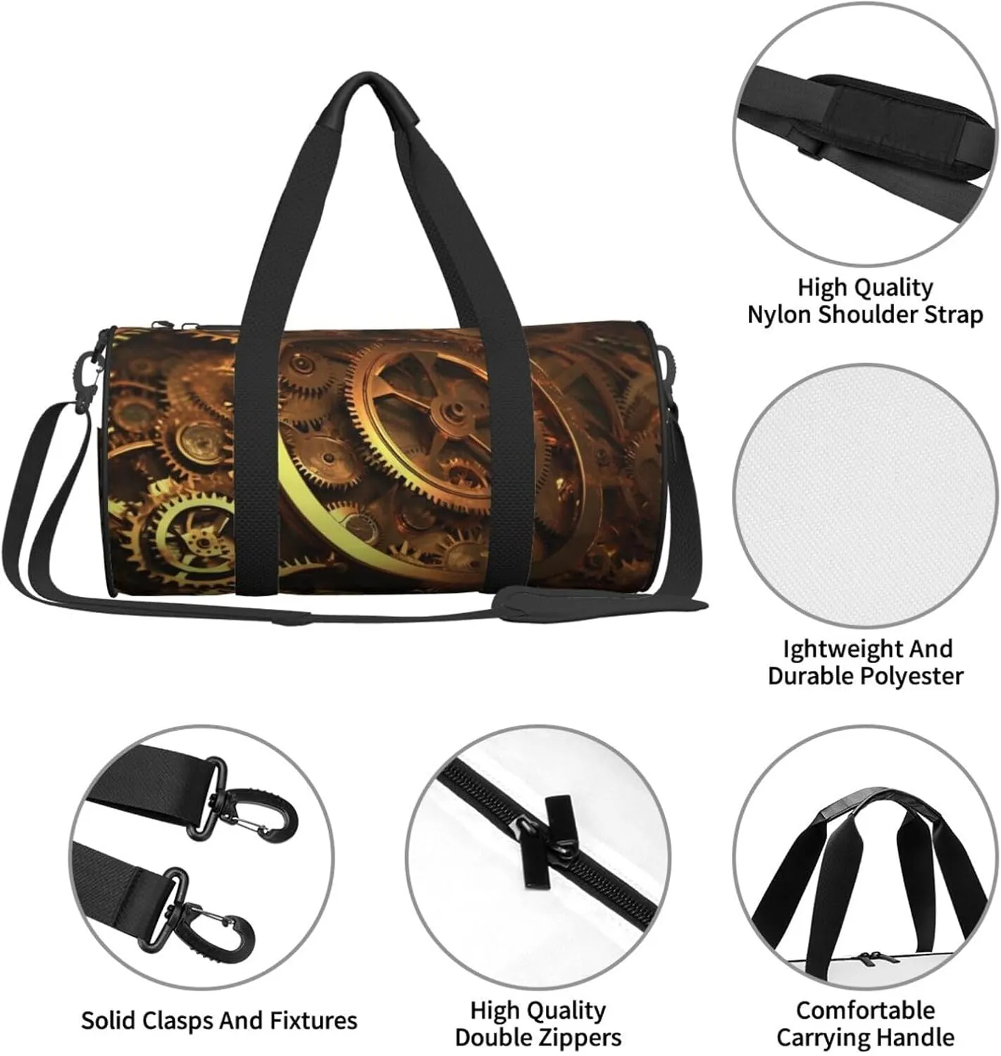 Travel Duffle Bag Weekender Bags For Men Women With Shoe Compartment Large Capacity Weekender Overnight Bag Cool Steampunk Gears Carry On Tote Bags Sport Gym Bag For Travel Yoga