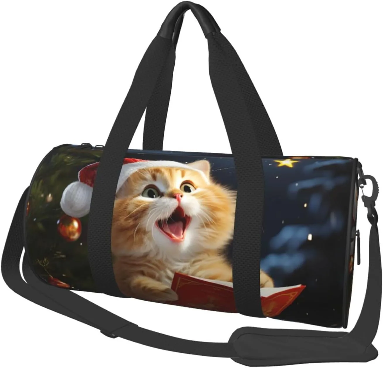 Travel Duffle Bag Weekender Bags for Men Women with Shoe Compartment Large Capacity Weekender Overnight Bag Cute Cat Sing Christmas Carols Carry On Tote Bags Sport Gym Bag for Travel Yoga, Black, One