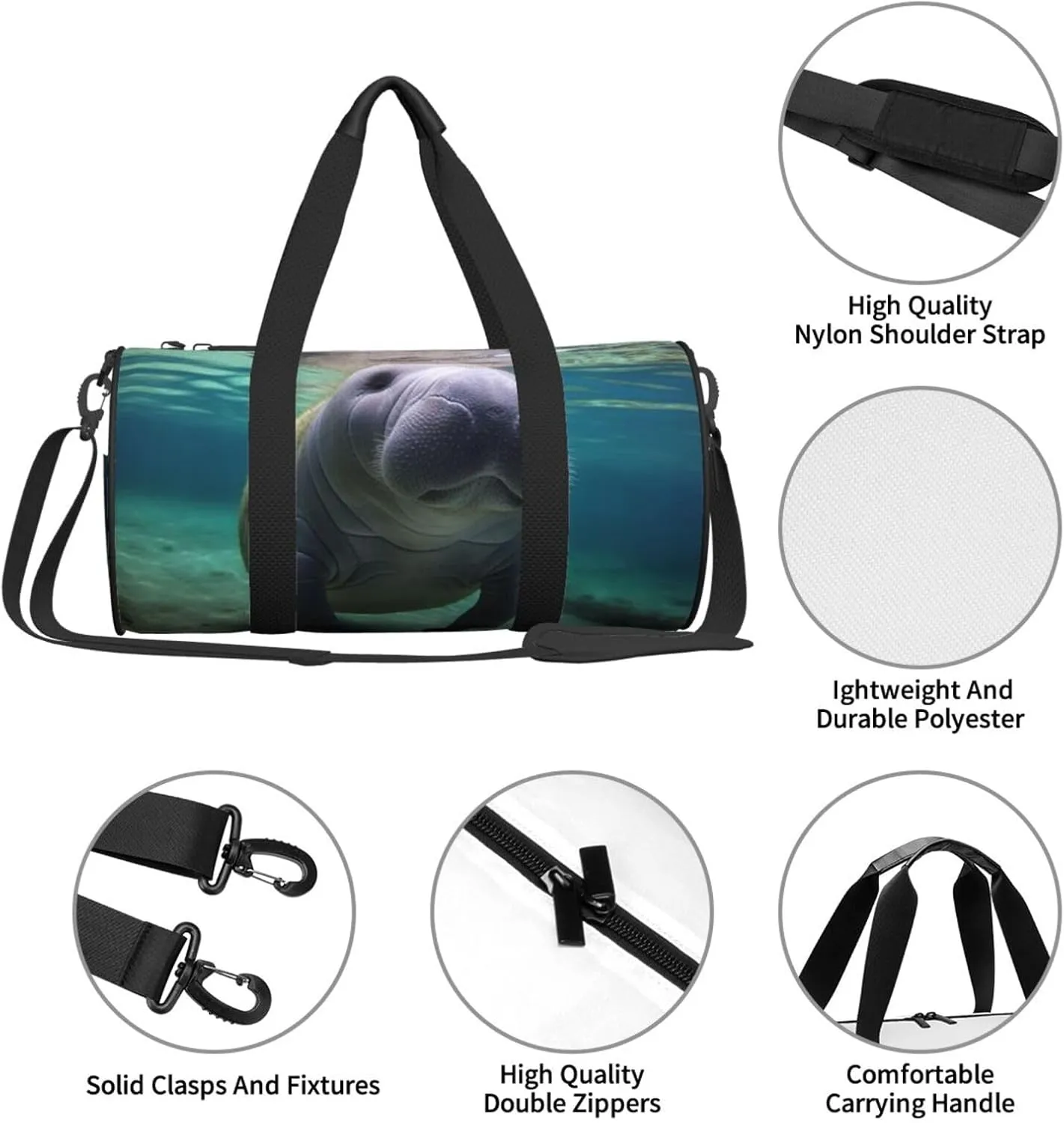 Travel Duffle Bag Weekender Bags For Men Women With Shoe Compartment Large Capacity Weekender Overnight Bag Cute Sea Animal Manatee Carry On Tote Bags Sport Gym Bag For Travel Yoga