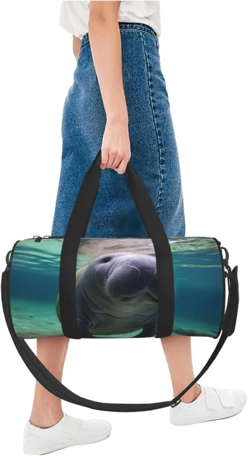 Travel Duffle Bag Weekender Bags For Men Women With Shoe Compartment Large Capacity Weekender Overnight Bag Cute Sea Animal Manatee Carry On Tote Bags Sport Gym Bag For Travel Yoga