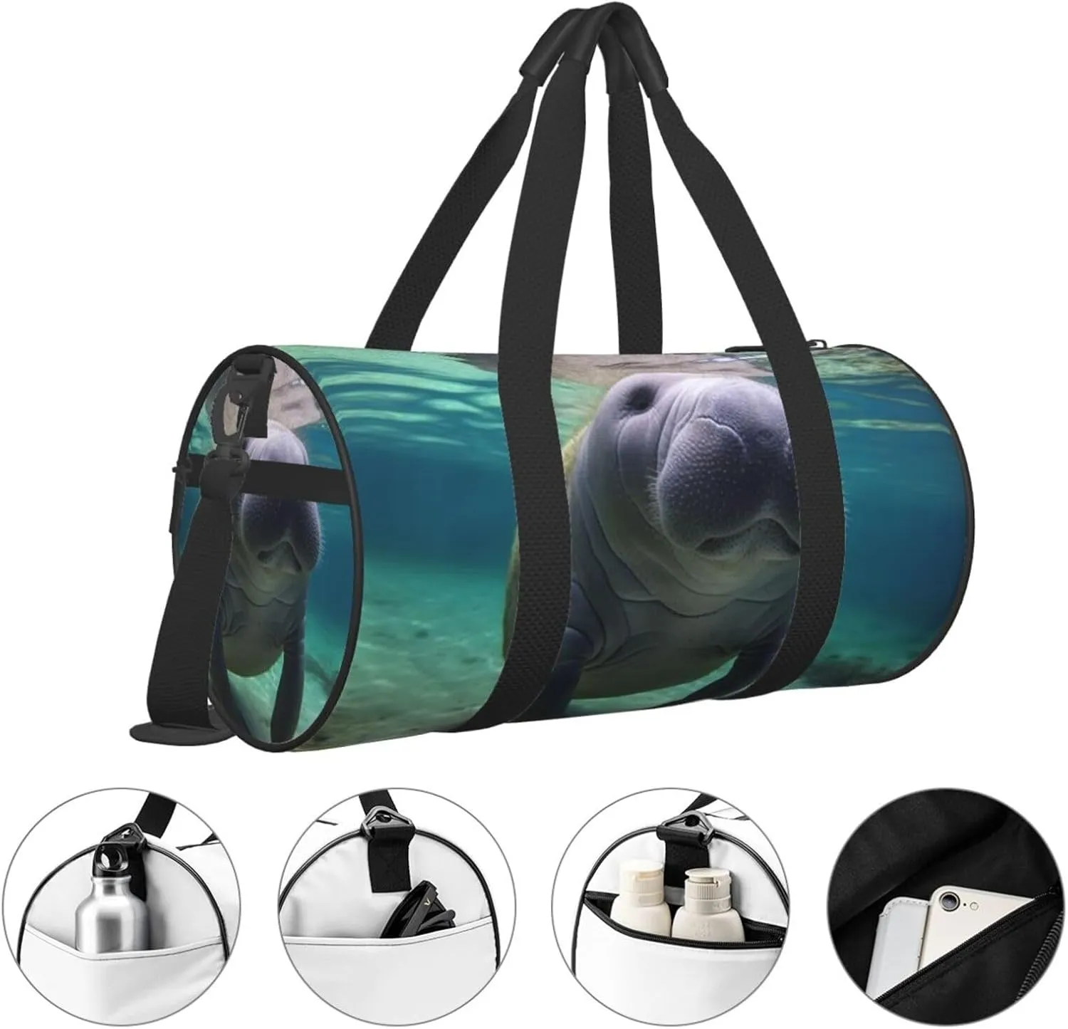 Travel Duffle Bag Weekender Bags For Men Women With Shoe Compartment Large Capacity Weekender Overnight Bag Cute Sea Animal Manatee Carry On Tote Bags Sport Gym Bag For Travel Yoga