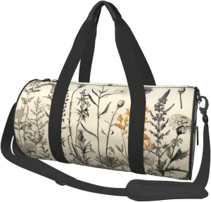 Travel Duffle Bag Weekender Bags for Men Women with Shoe Compartment Large Capacity Weekender Overnight Bag Floral Herbs Botanical Engraving Carry On Tote Bags Sport Gym Bag for Travel Yoga