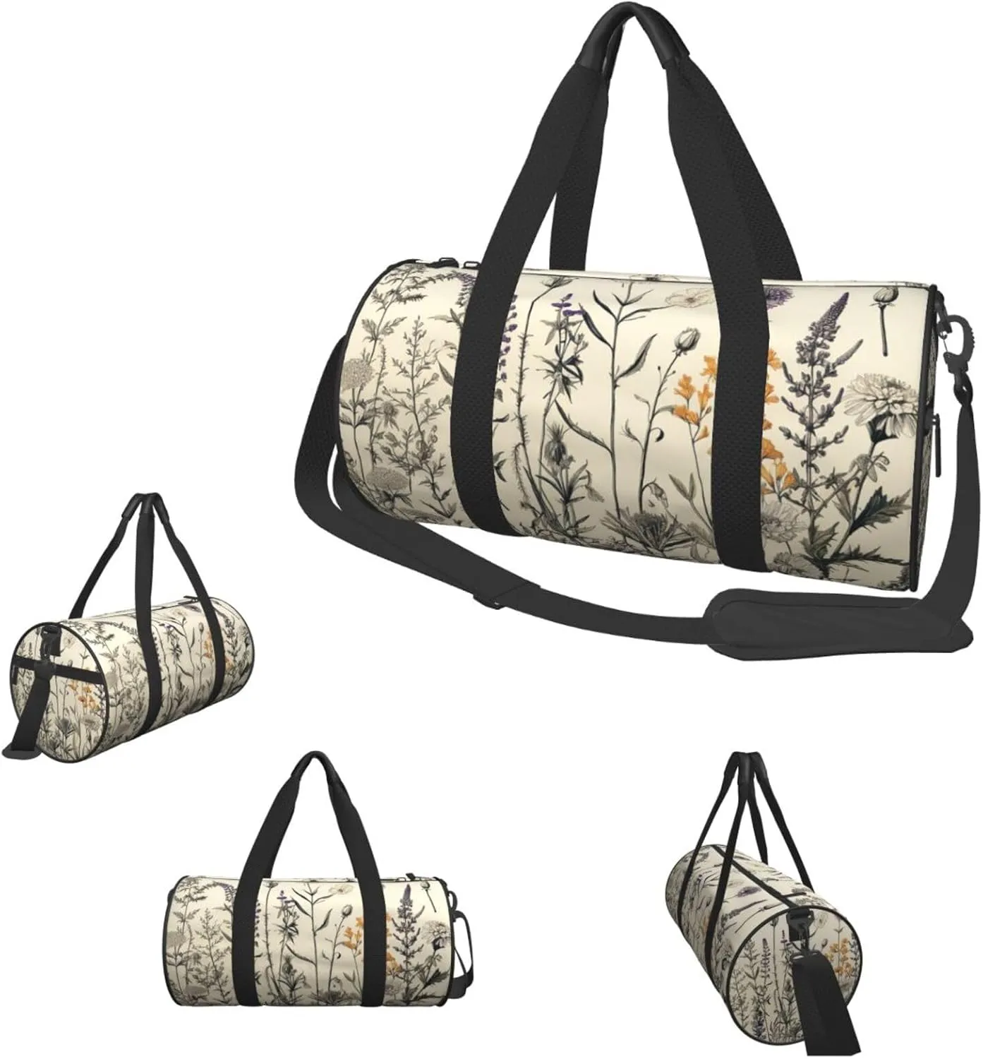 Travel Duffle Bag Weekender Bags for Men Women with Shoe Compartment Large Capacity Weekender Overnight Bag Floral Herbs Botanical Engraving Carry On Tote Bags Sport Gym Bag for Travel Yoga