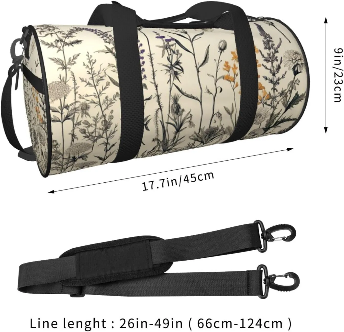 Travel Duffle Bag Weekender Bags for Men Women with Shoe Compartment Large Capacity Weekender Overnight Bag Floral Herbs Botanical Engraving Carry On Tote Bags Sport Gym Bag for Travel Yoga
