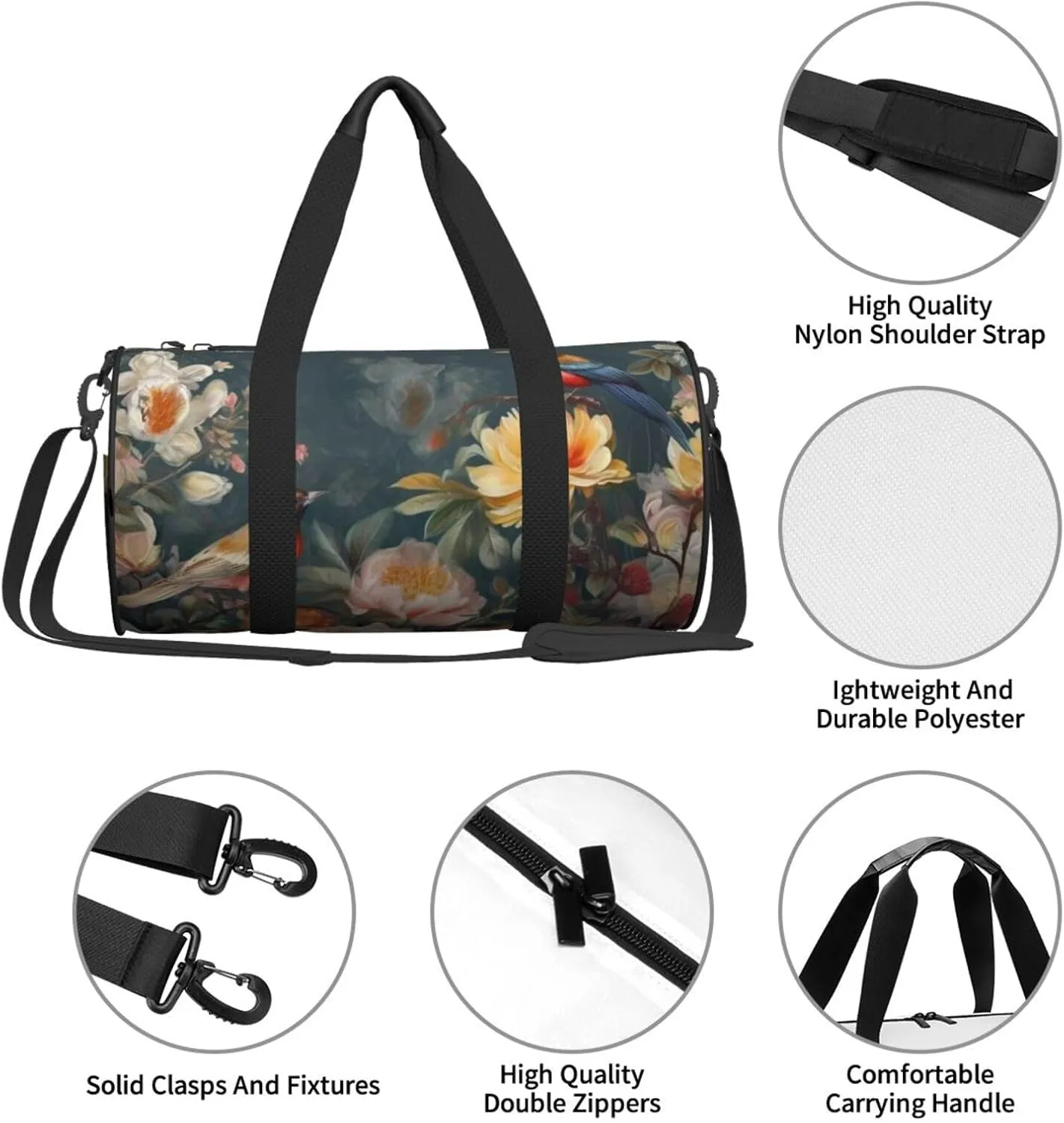 Travel Duffle Bag Weekender Bags For Men Women With Shoe Compartment Large Capacity Weekender Overnight Bag Flowers Birds Carry On Tote Bags Sport Gym Bag For Travel Yoga