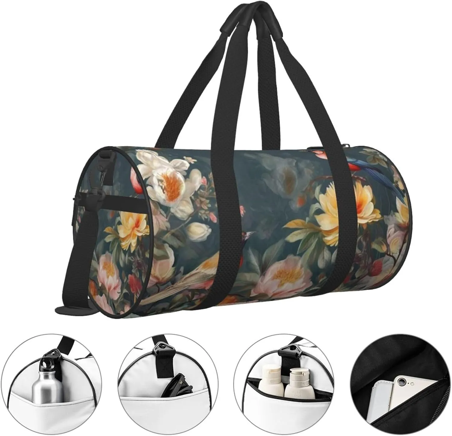 Travel Duffle Bag Weekender Bags For Men Women With Shoe Compartment Large Capacity Weekender Overnight Bag Flowers Birds Carry On Tote Bags Sport Gym Bag For Travel Yoga