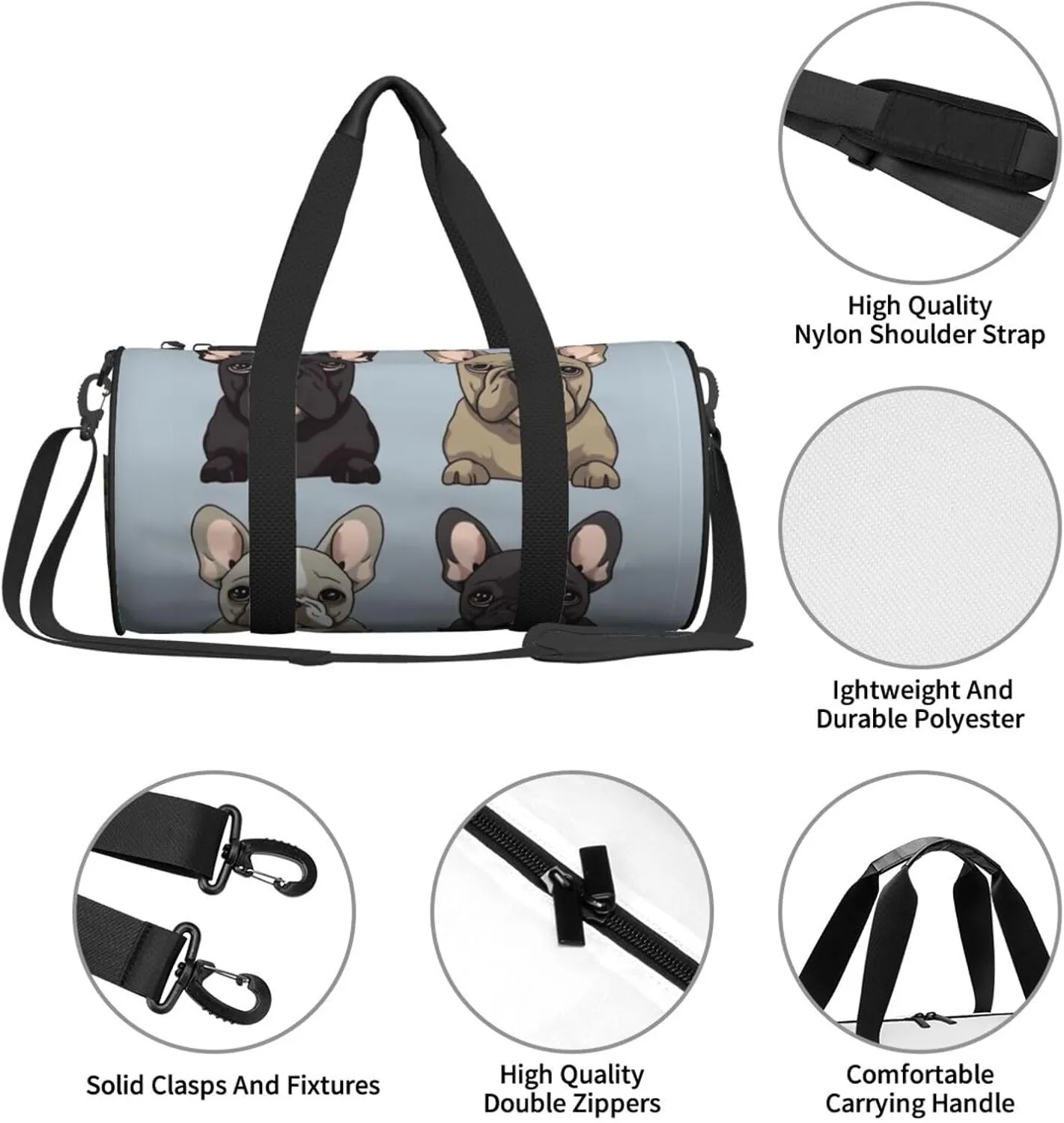 Travel Duffle Bag Weekender Bags For Men Women With Shoe Compartment Large Capacity Weekender Overnight Bag French Bulldog Carry On Tote Bags Sport Gym Bag For Travel Yoga