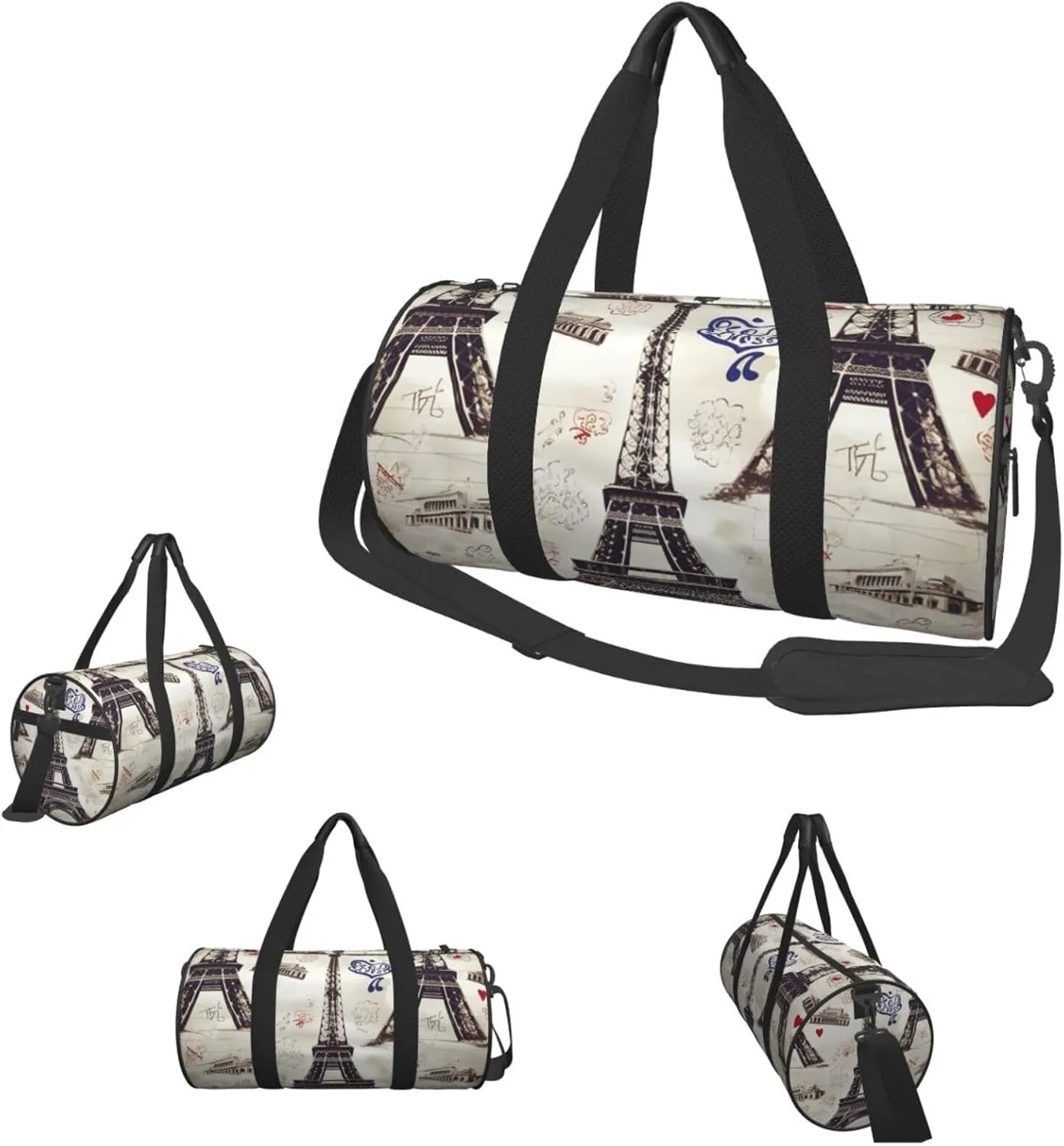 Travel Duffle Bag Weekender Bags For Men Women With Shoe Compartment Large Capacity Weekender Overnight Bag French Paris Tour Eiffel Tower Carry On Tote Bags Sport Gym Bag For Travel Yoga