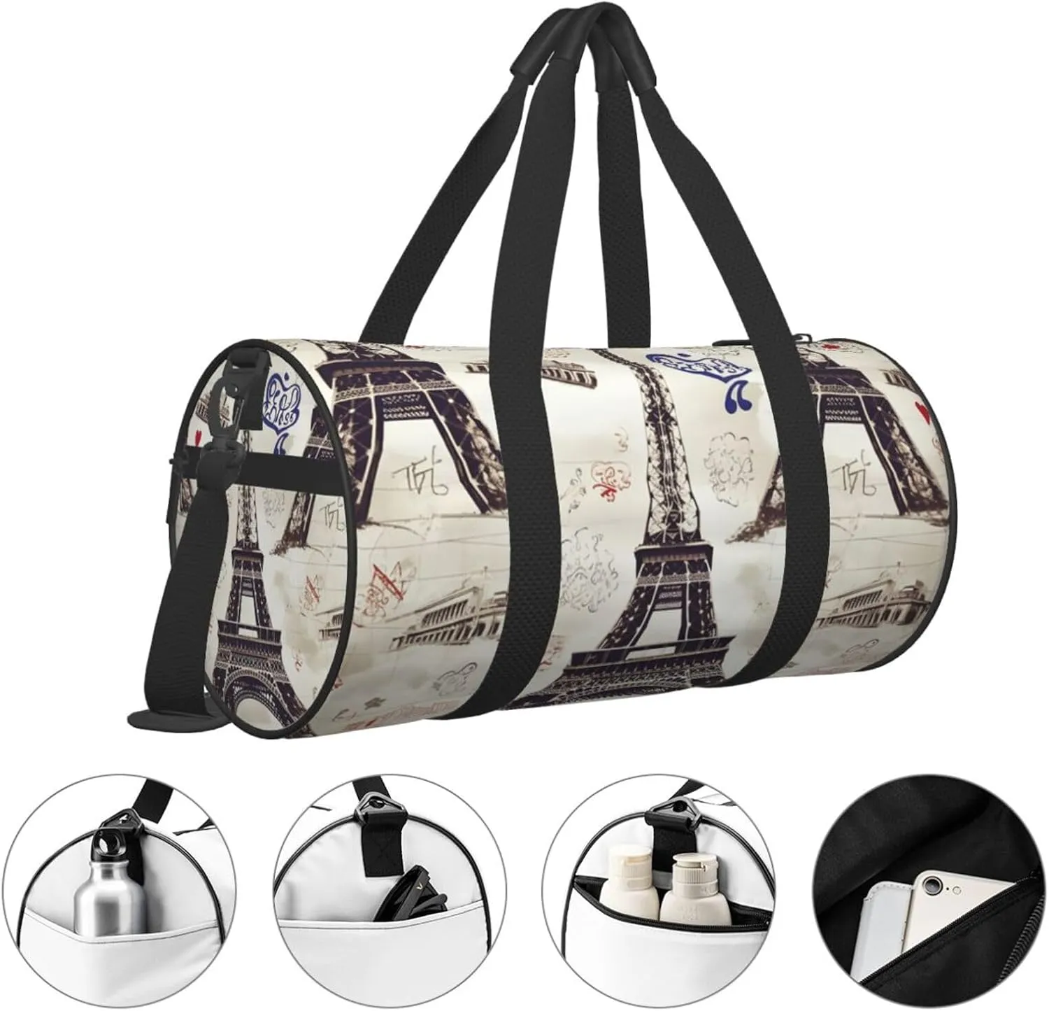 Travel Duffle Bag Weekender Bags For Men Women With Shoe Compartment Large Capacity Weekender Overnight Bag French Paris Tour Eiffel Tower Carry On Tote Bags Sport Gym Bag For Travel Yoga